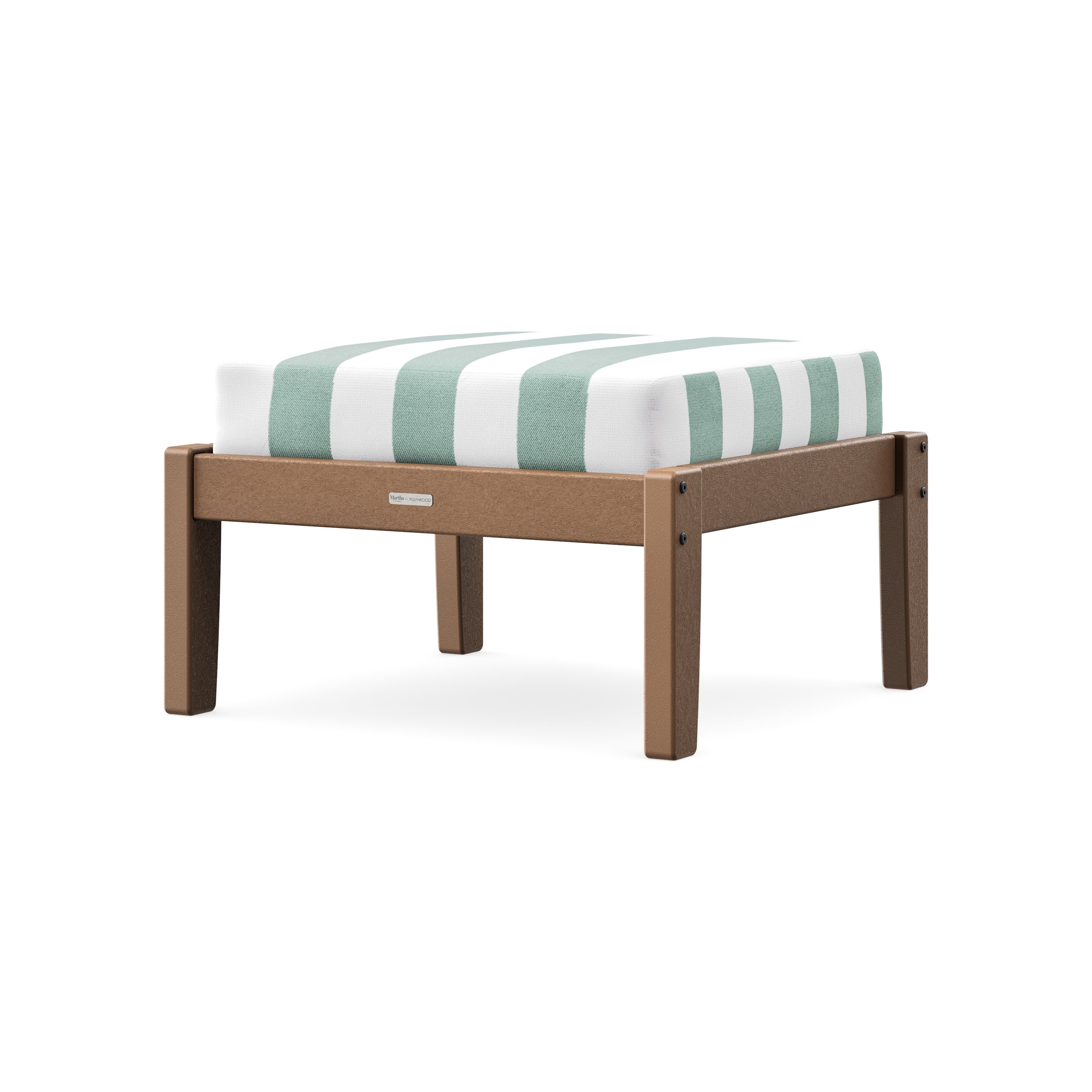 Chinoiserie Deep Seating Ottoman in Teak / Cabana Stripe Glacier Spa
