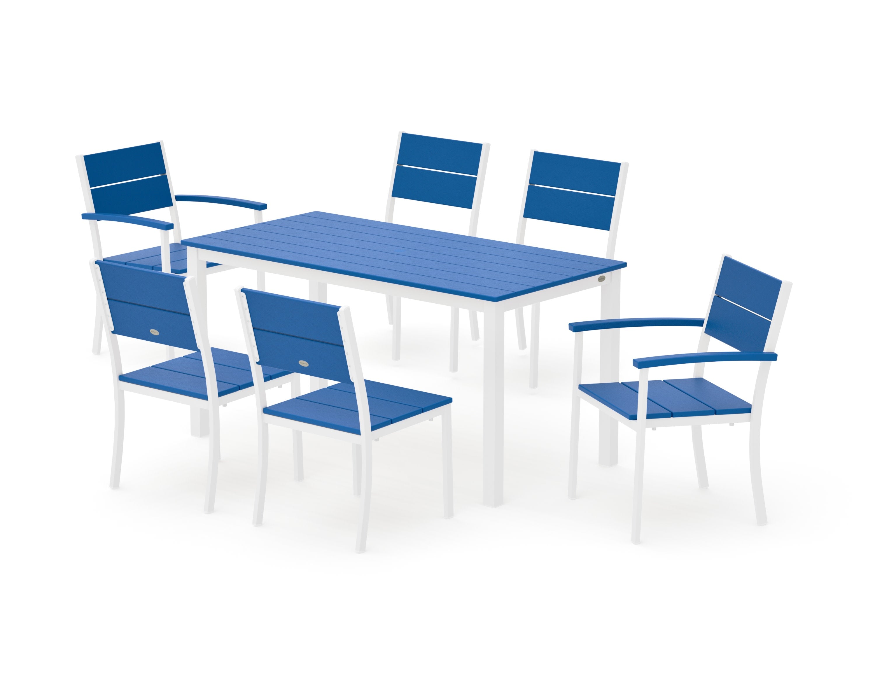 Main Street 7-Piece Dining Set in White / Pacific Blue