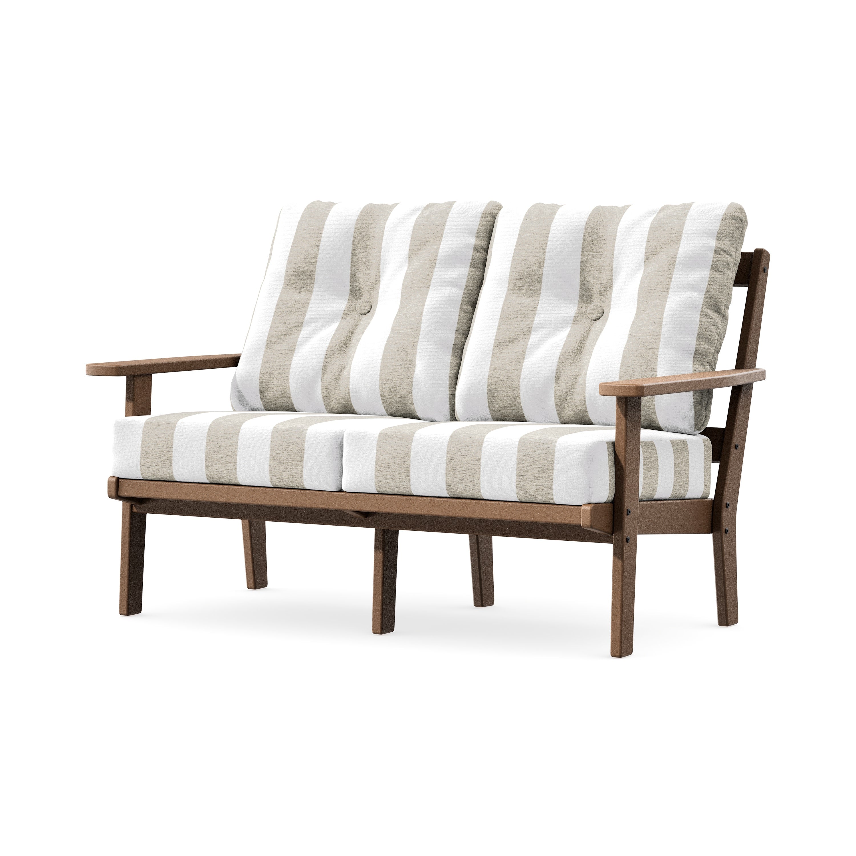 Oxford Deep SeatingLoveseat in Teak / Cabana Stripe Dune Burlap