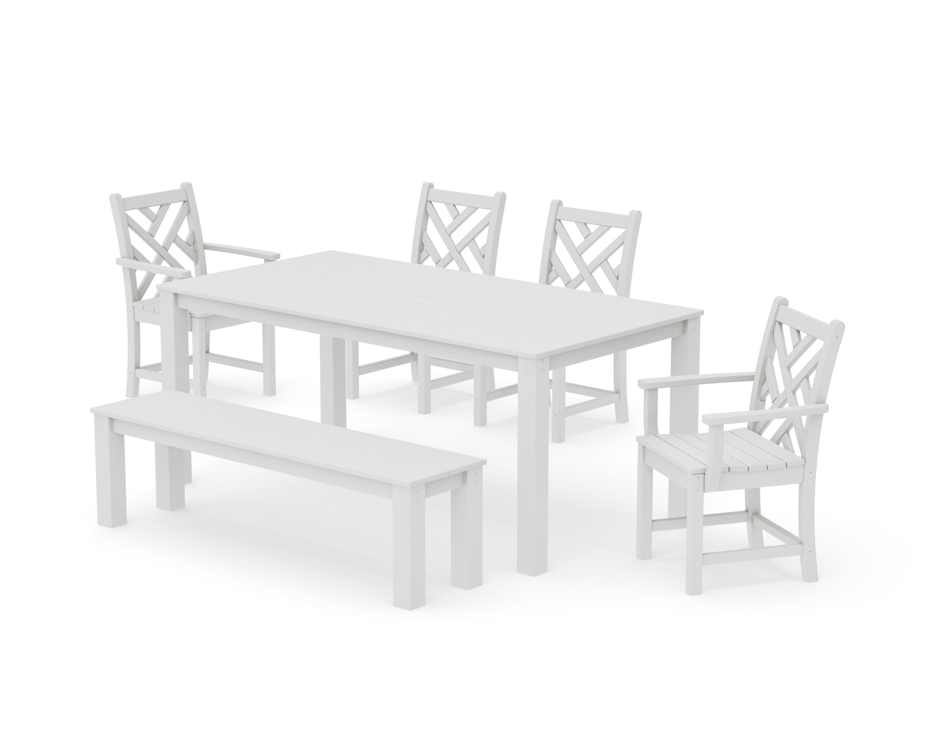 Chippendale 6-Piece Parsons Dining Set with Bench in Vintage White