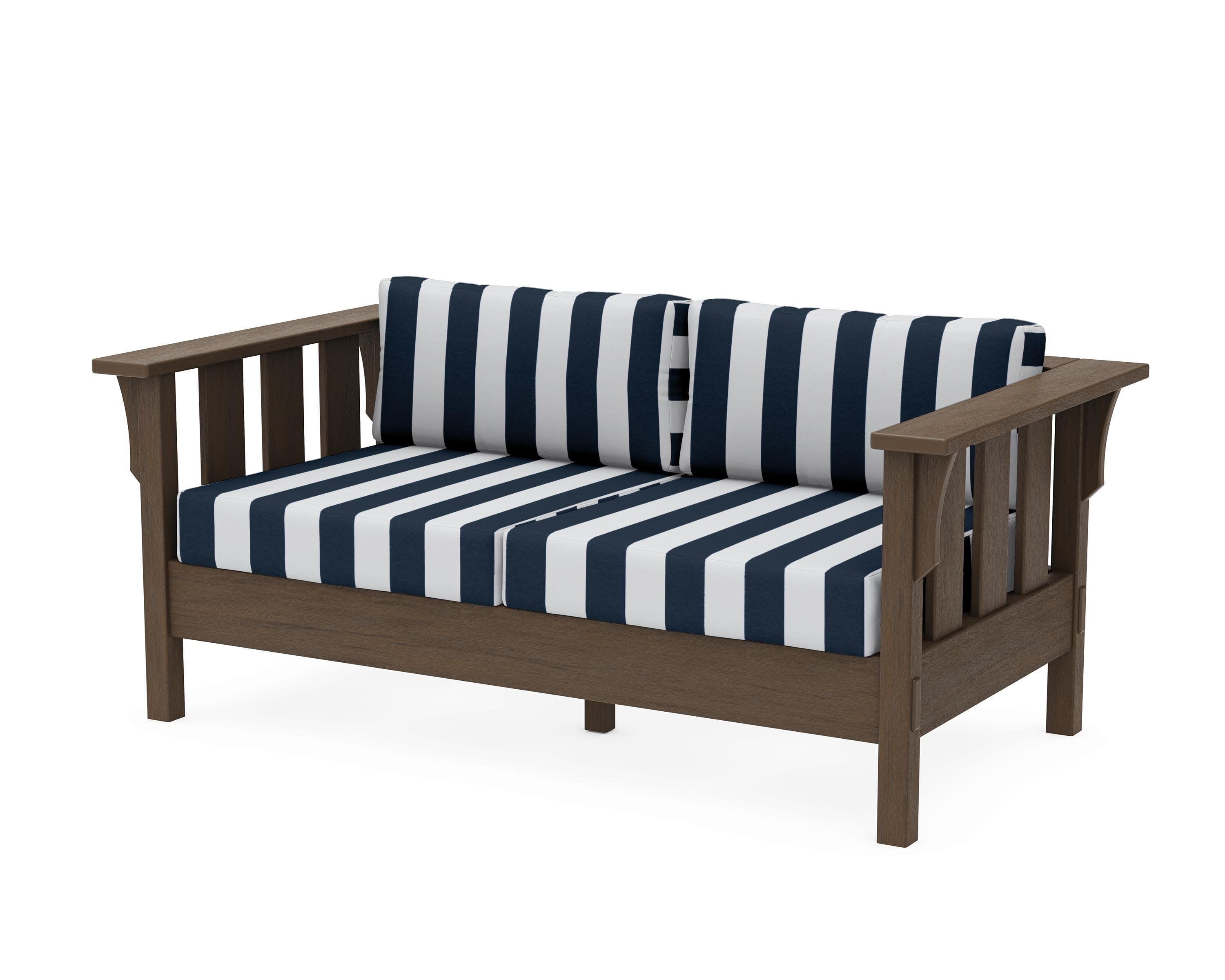 Acadia Deep Seating Loveseat in Kona / Cabana Stripe Marine Indigo