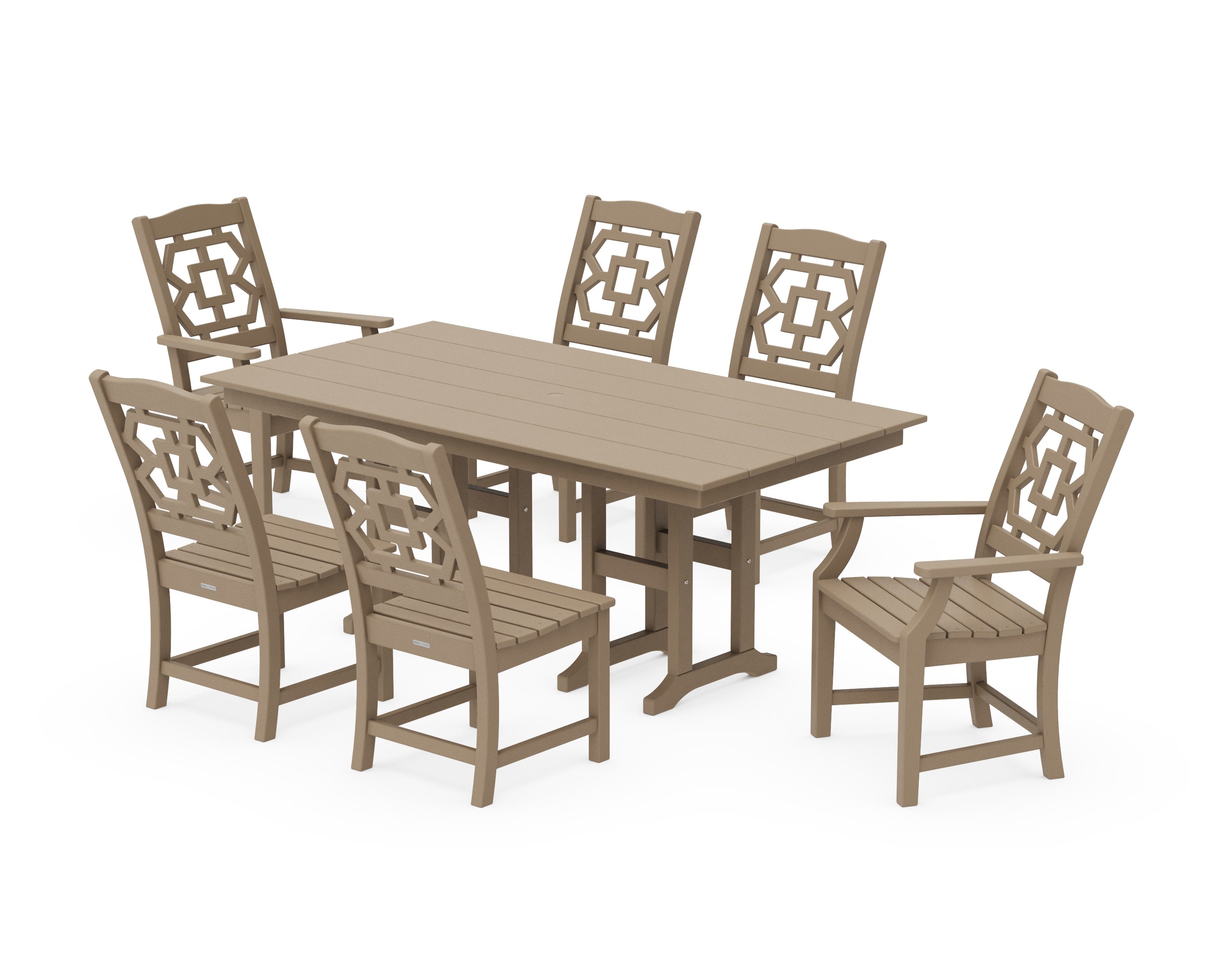Chinoiserie 7-Piece Farmhouse Dining Set in Vintage Sahara
