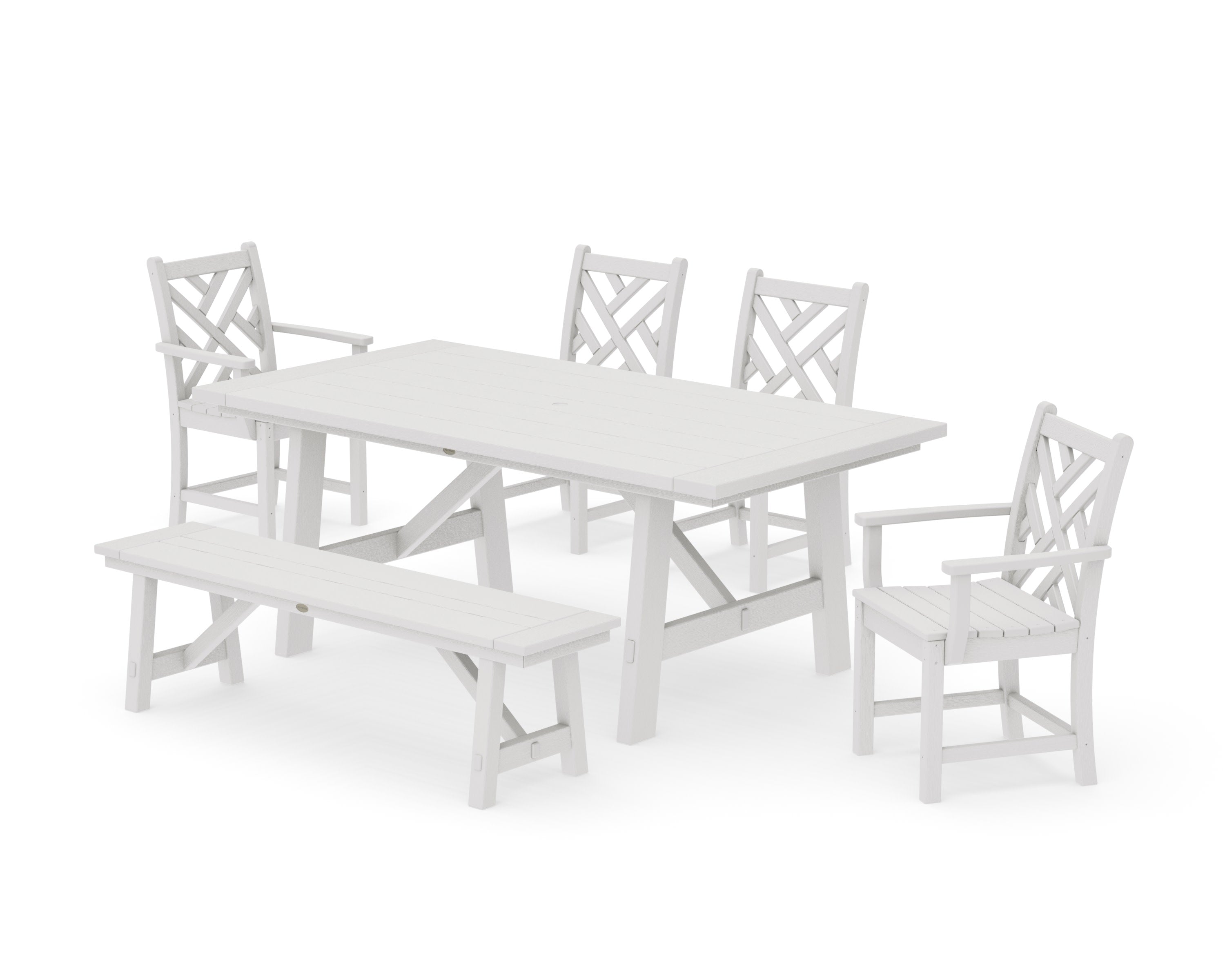 Chippendale 6-Piece Rustic Farmhouse Dining Set With Bench in Vintage White