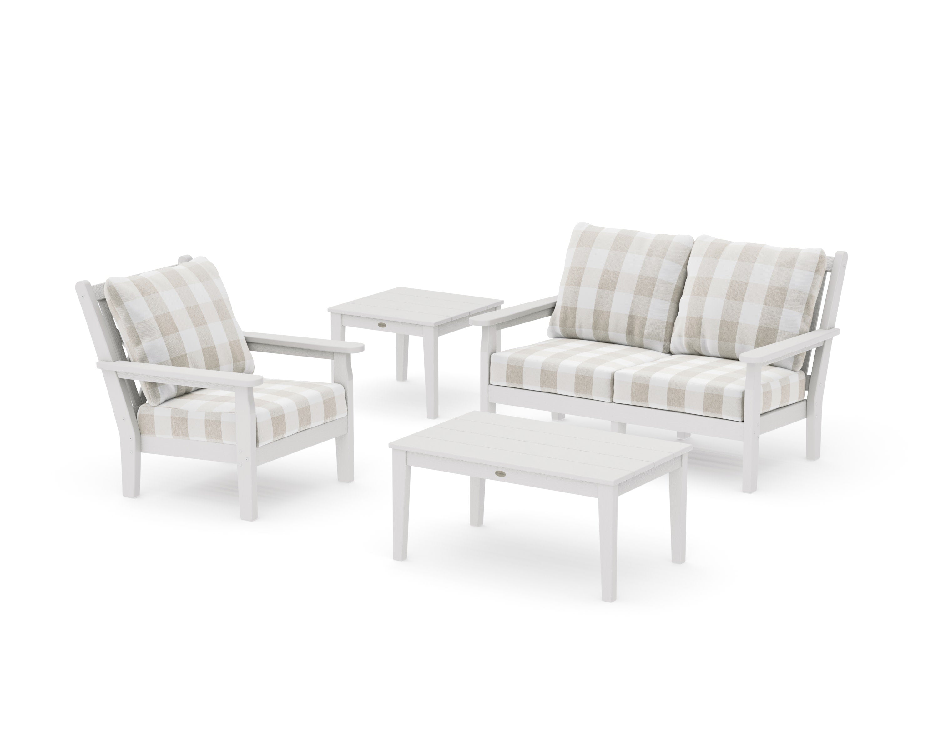Chippendale 4-Piece Deep Seating Set in Vintage White / Buffalo Plaid Dune Burlap