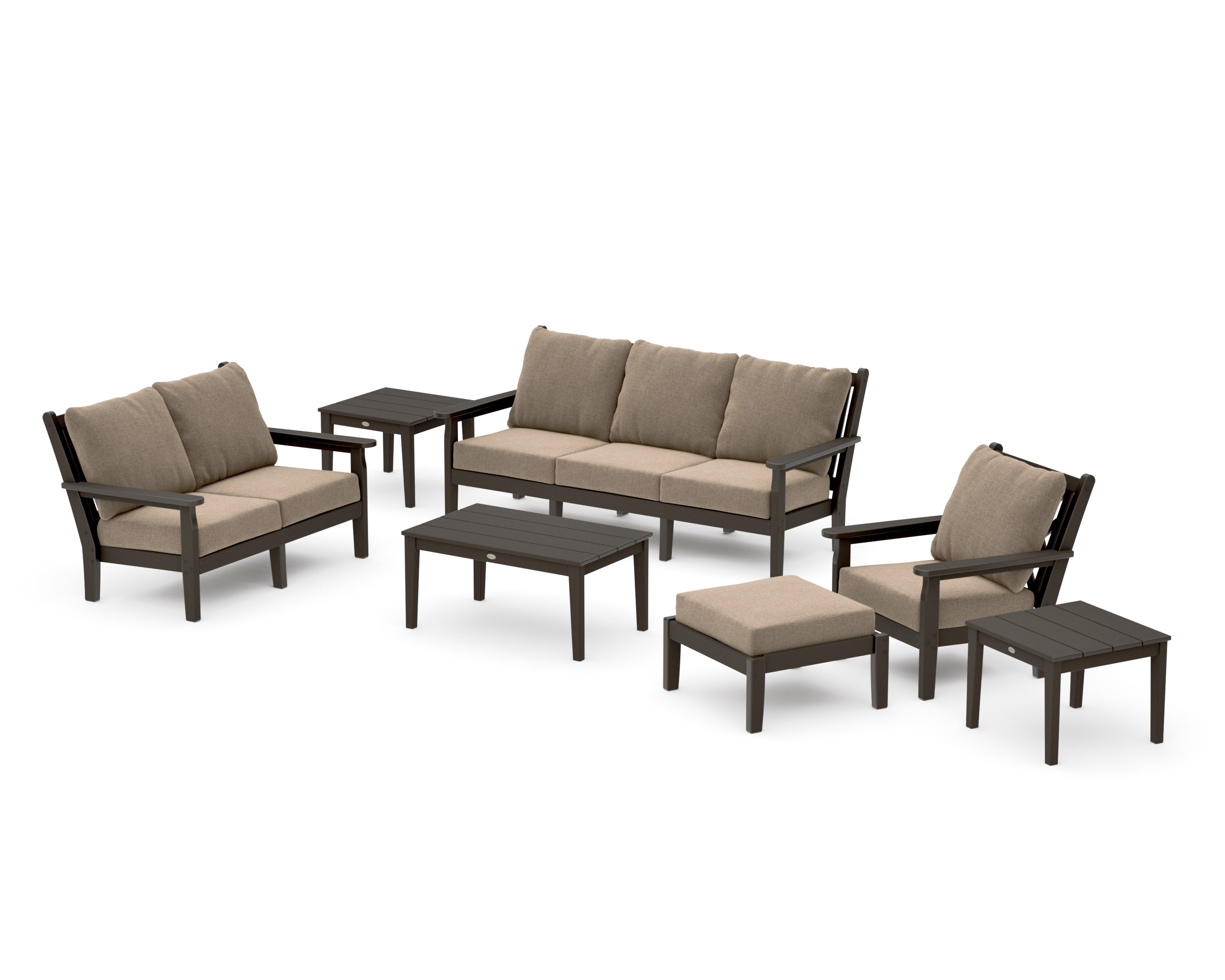 Chippendale 7-Piece Deep Seating Set in Vintage Coffee / Spiced Burlap
