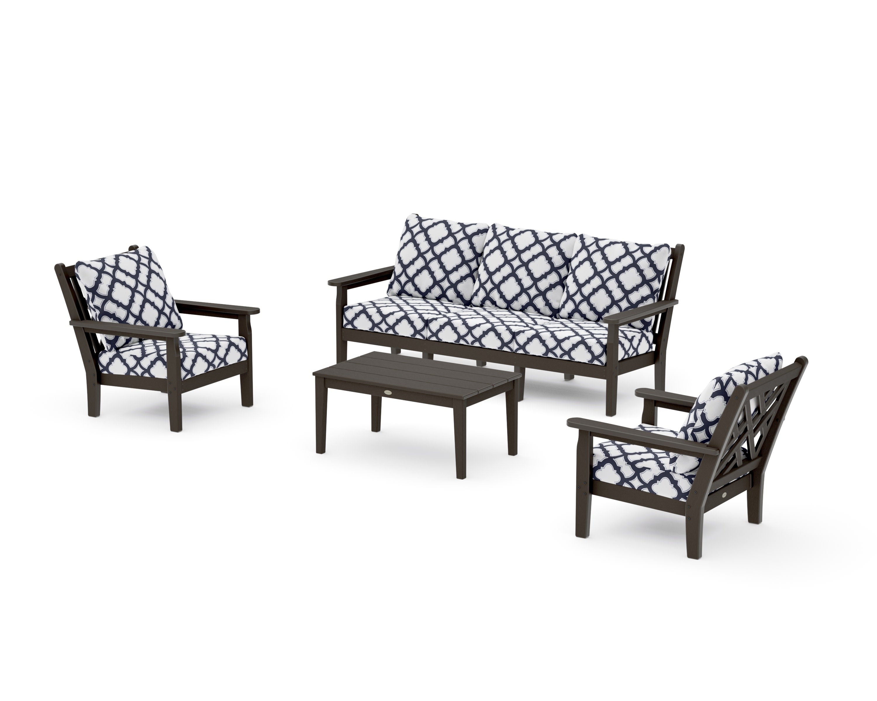 Chippendale 4-Piece Deep Seating Set with Sofa in Vintage Coffee / Trellis Navy