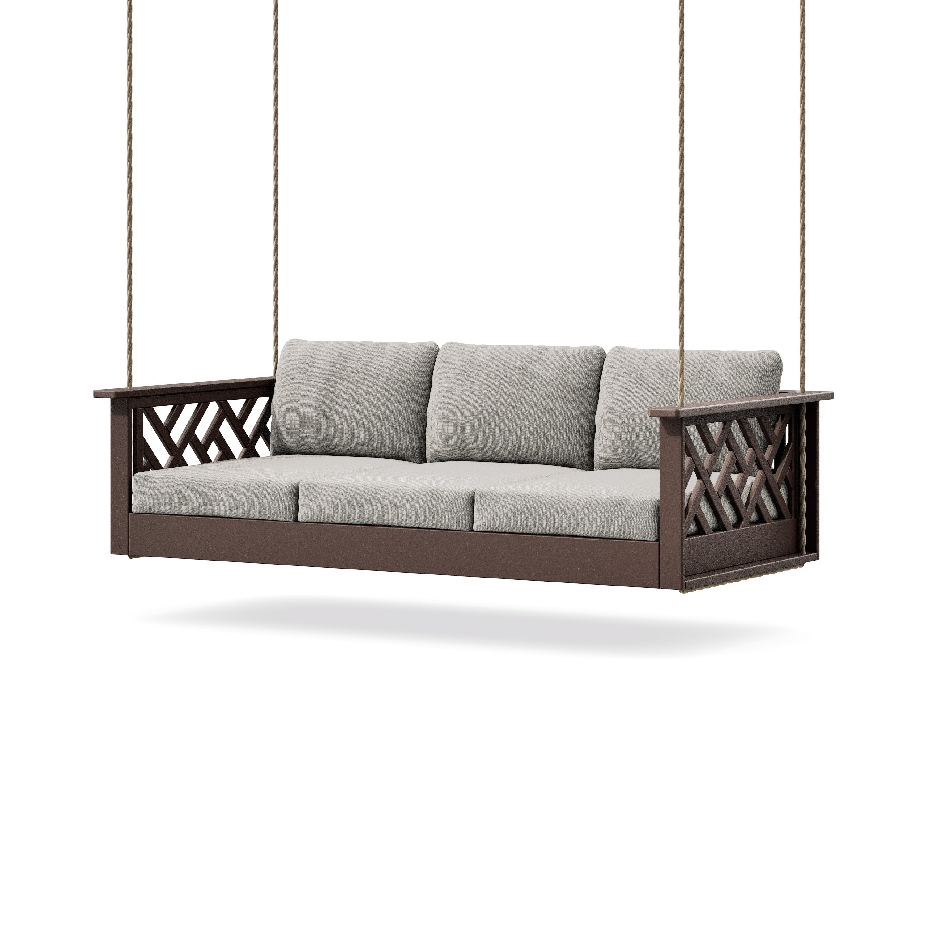 Chippendale Daybed Swing in Mahogany / Weathered Tweed