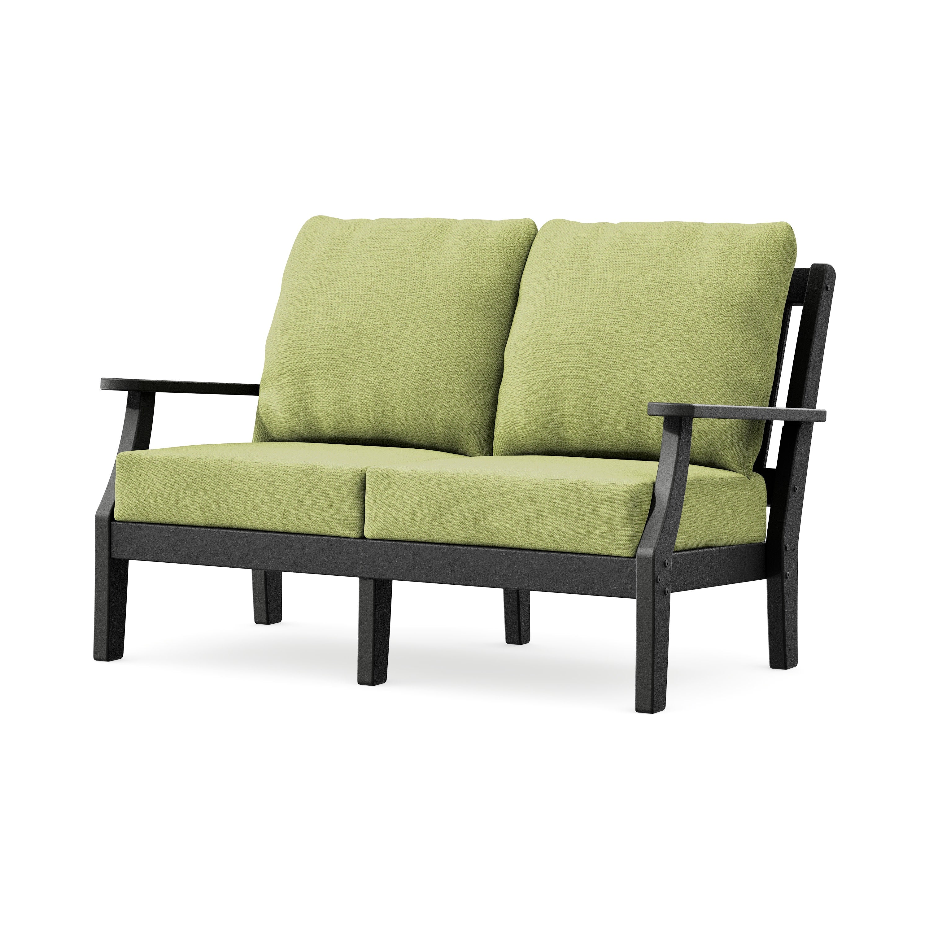 Chinoiserie Deep Seating Loveseat in Black / Chartreuse Boucle