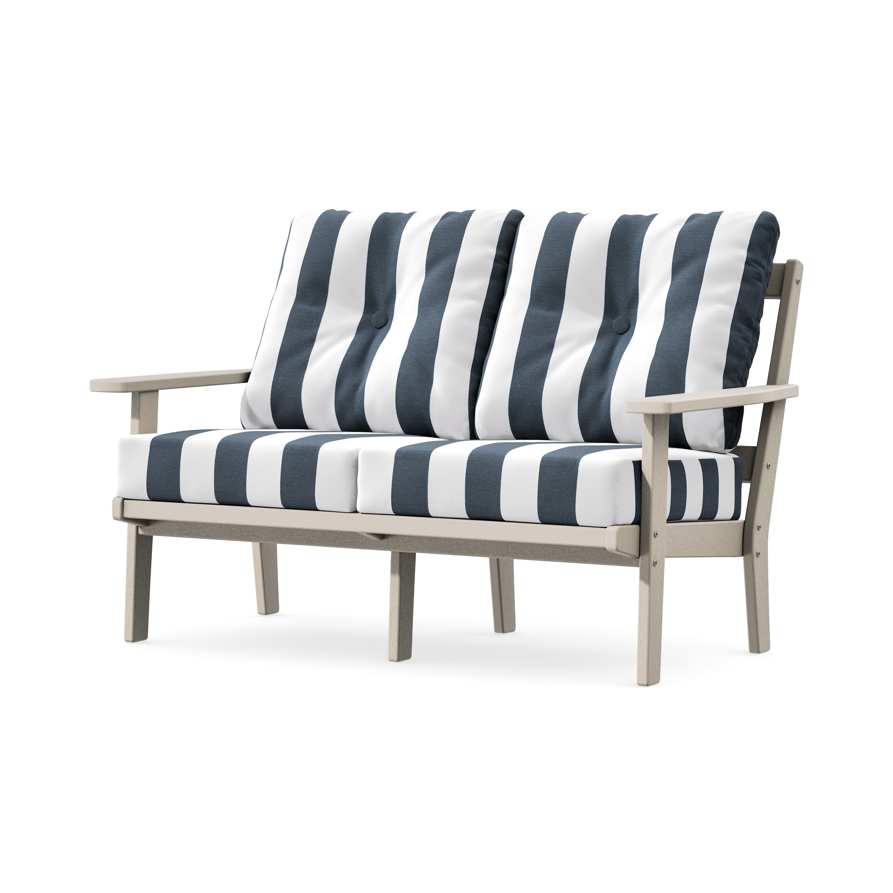 Oxford Deep SeatingLoveseat in Sand / Cabana Stripe Marine Indigo