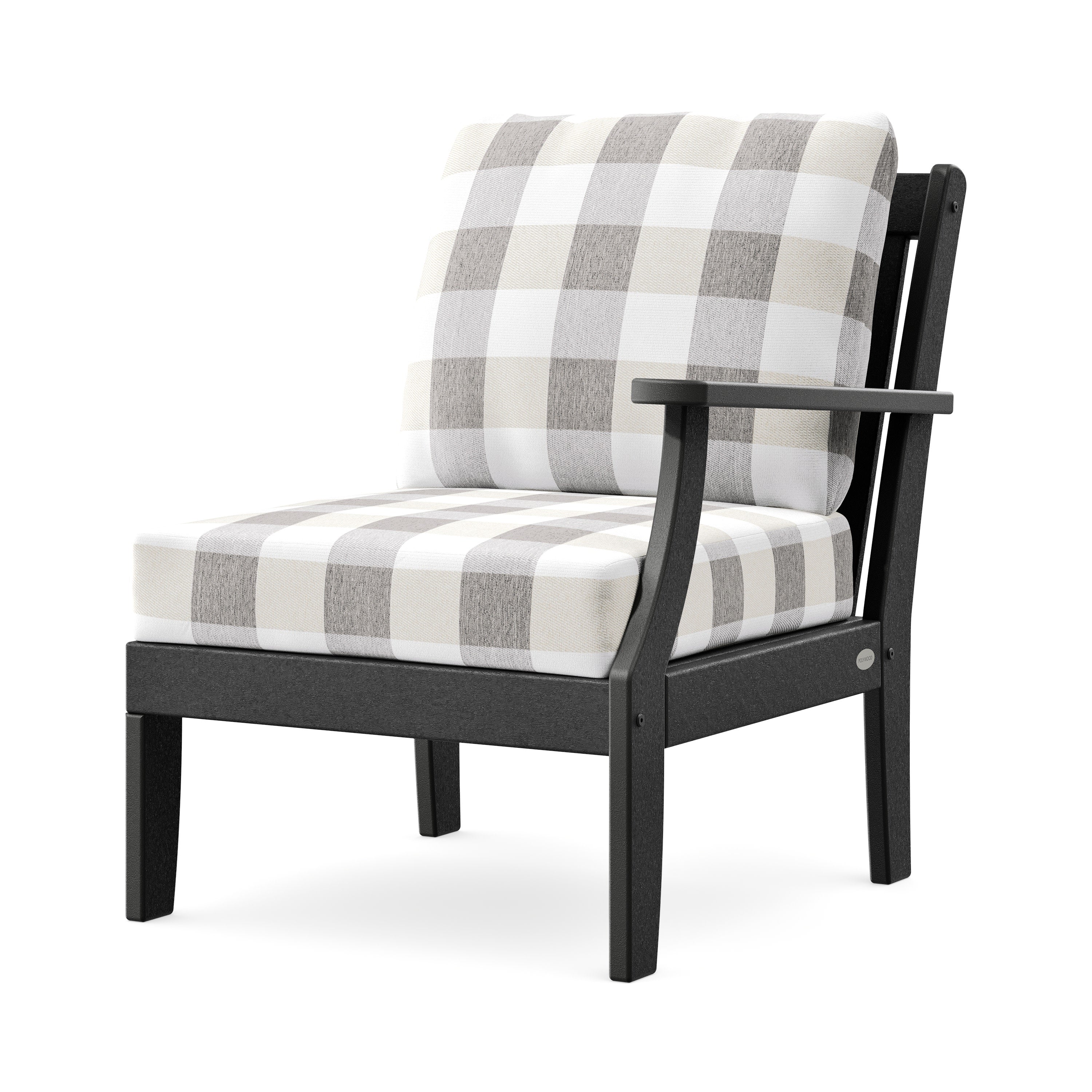 Braxton Modular Right Arm Chair in Black / Buffalo Plaid Grey Mist