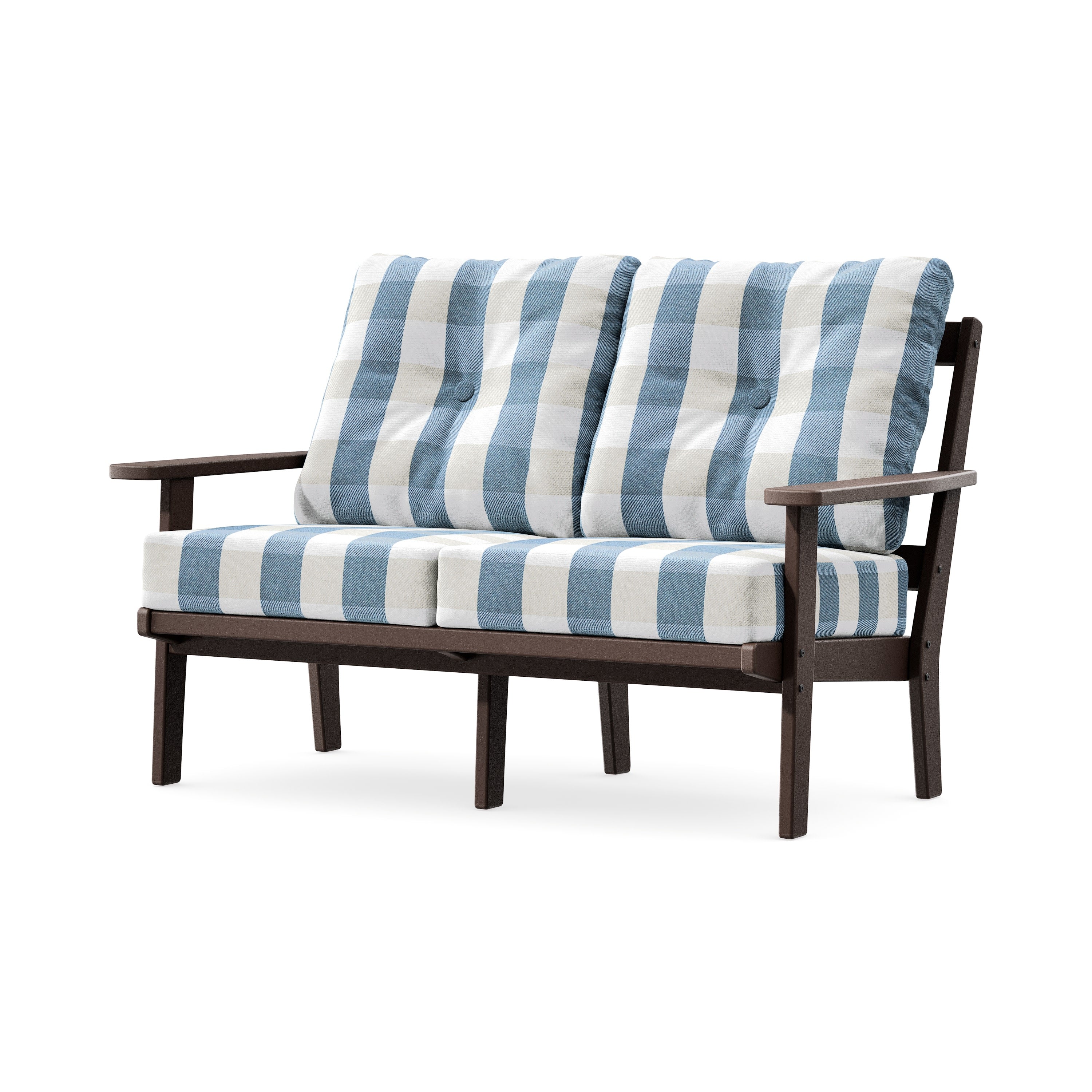 Prairie Deep SeatingLoveseat in Mahogany / Buffalo Plaid Sky Blue