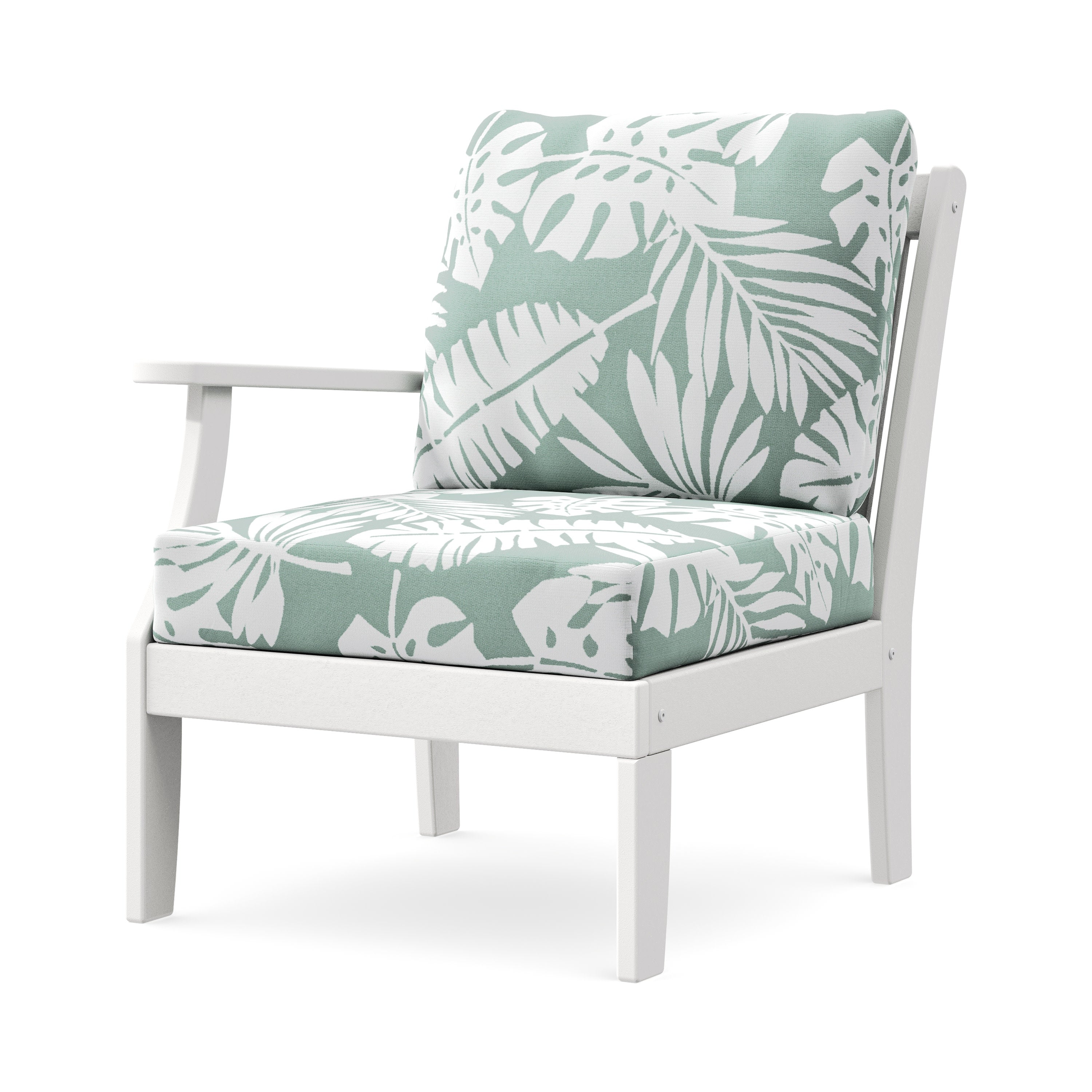Braxton Modular Left Arm Chair in White / Leaf Glacier Spa