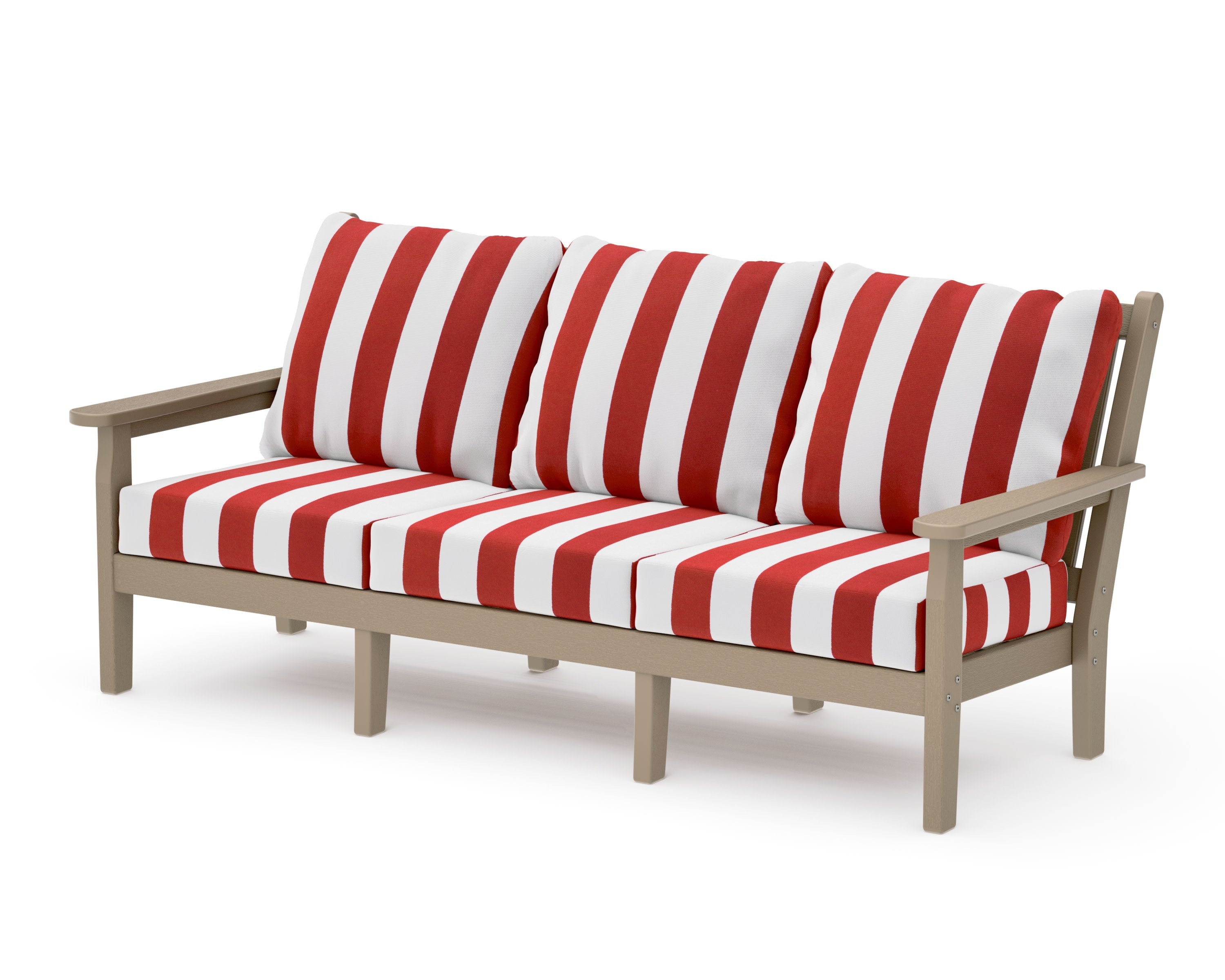 Chippendale Deep Seating Sofa in Vintage Sahara / Cabana Stripe Crimson