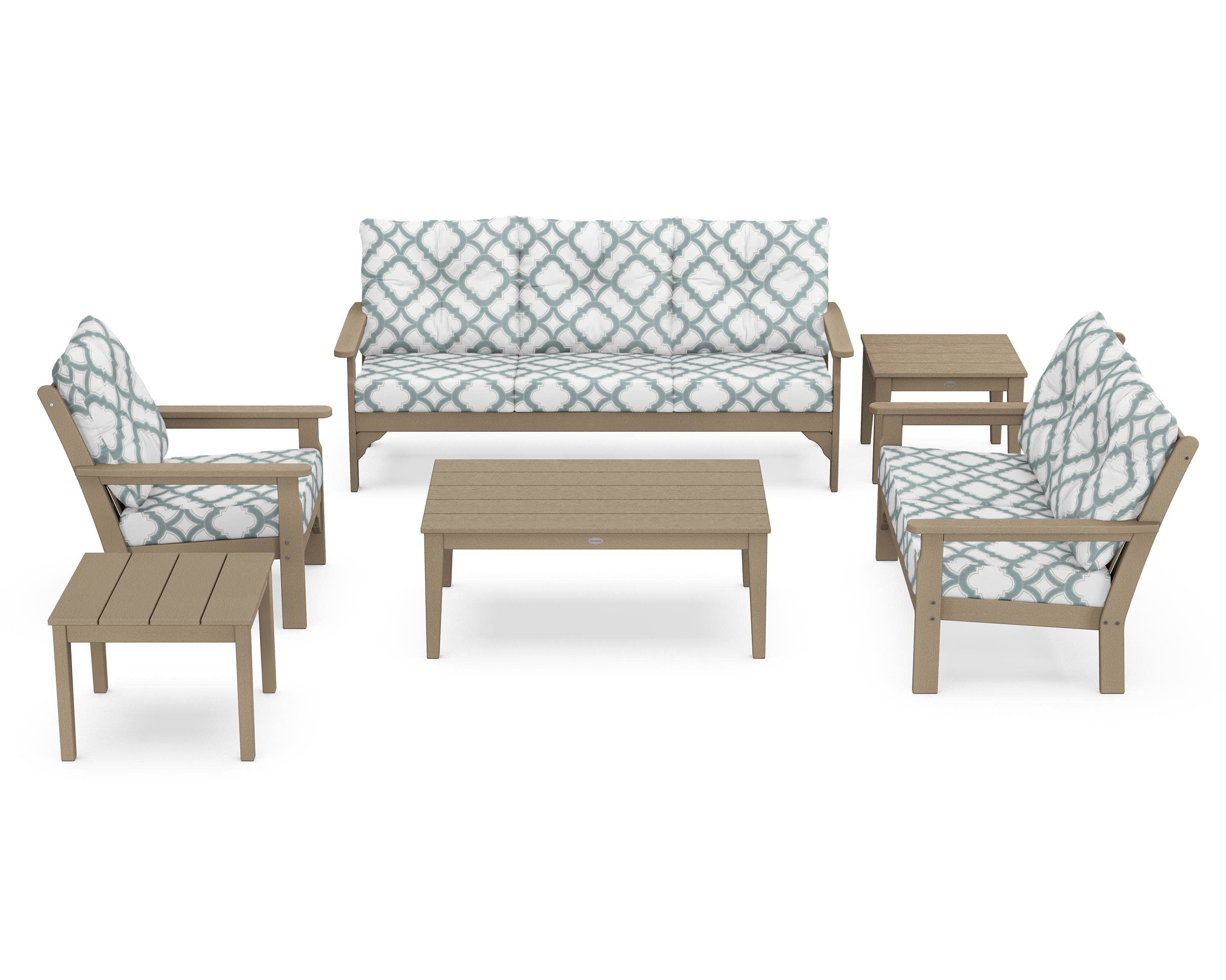 Vineyard 6-Piece Deep Seating Set in Vintage Sahara / Trellis Glacier Spa