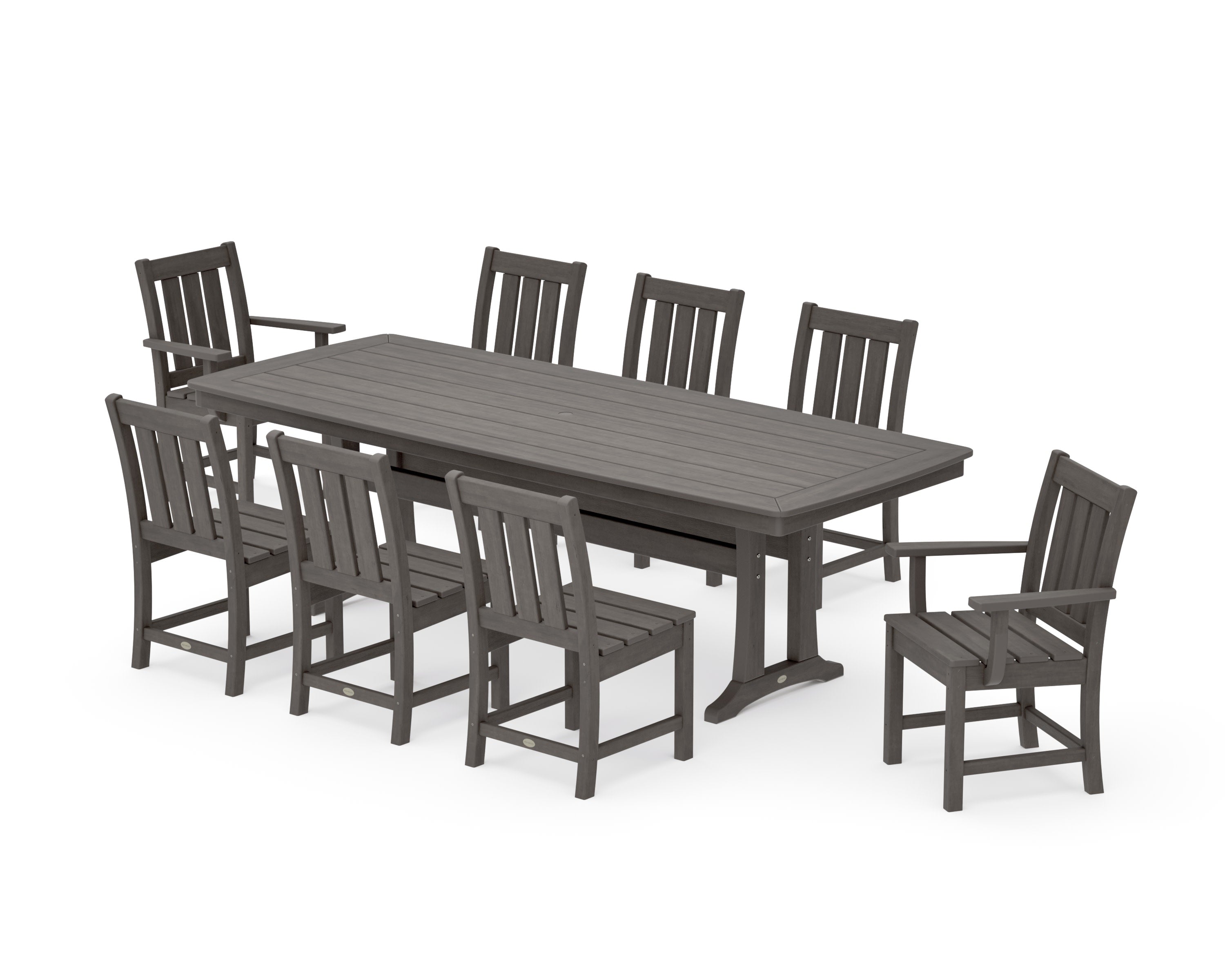 Oxford 9-Piece Dining Set with Trestle Legs in Driftwood