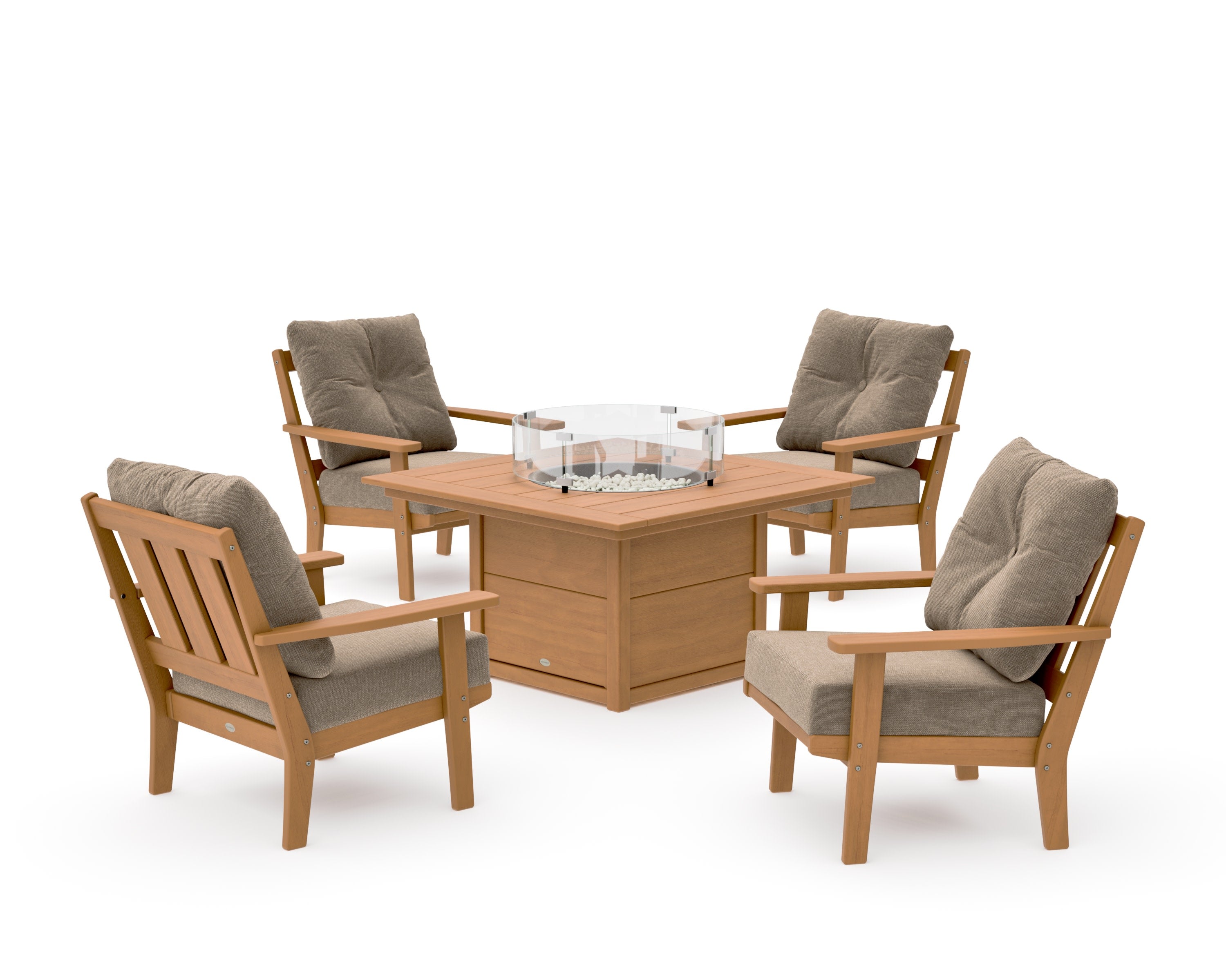 Oxford 5-Piece Deep Seating Set with Fire Pit Table in Natural / Spiced Burlap