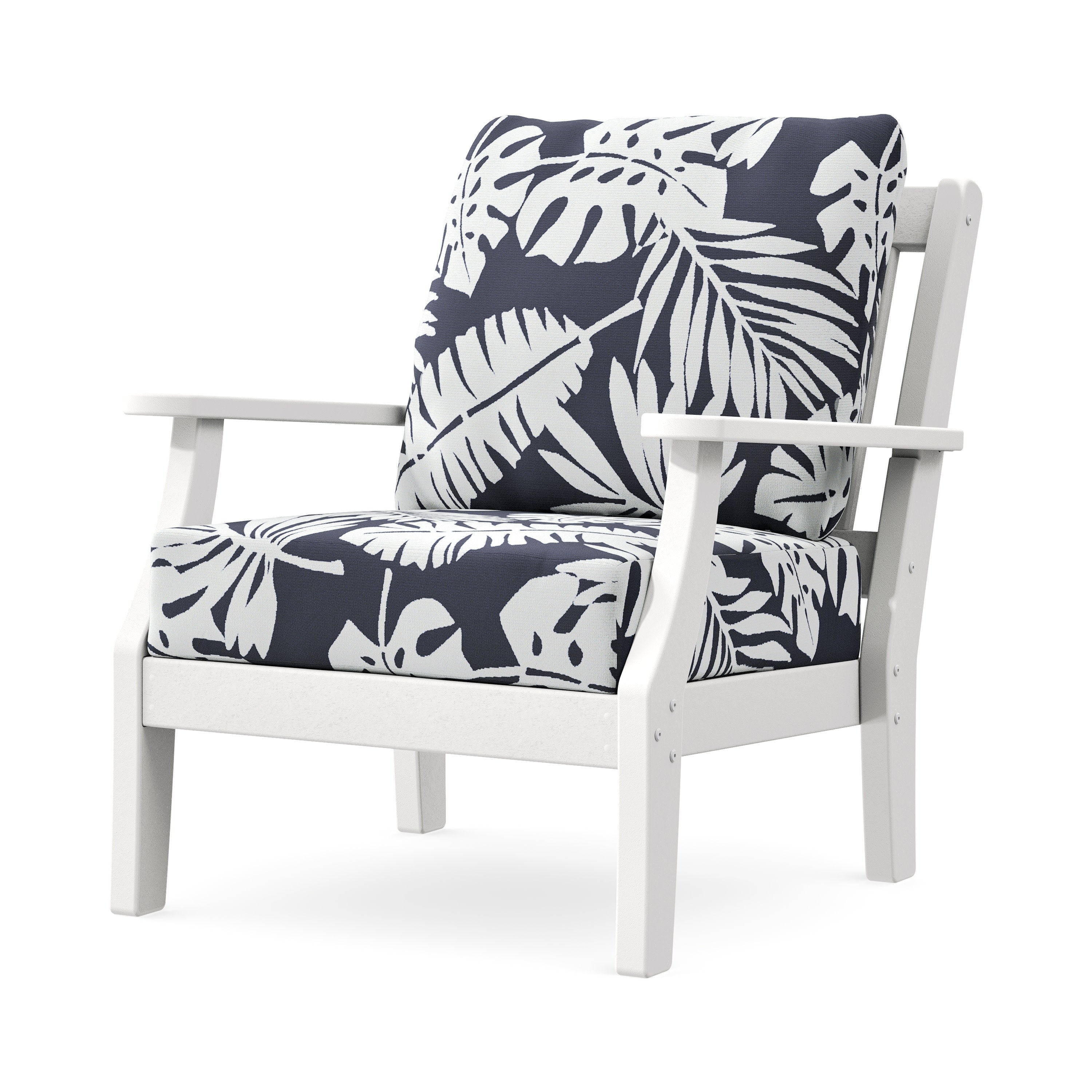 Chinoiserie Deep Seating Chair in White / Leaf Navy