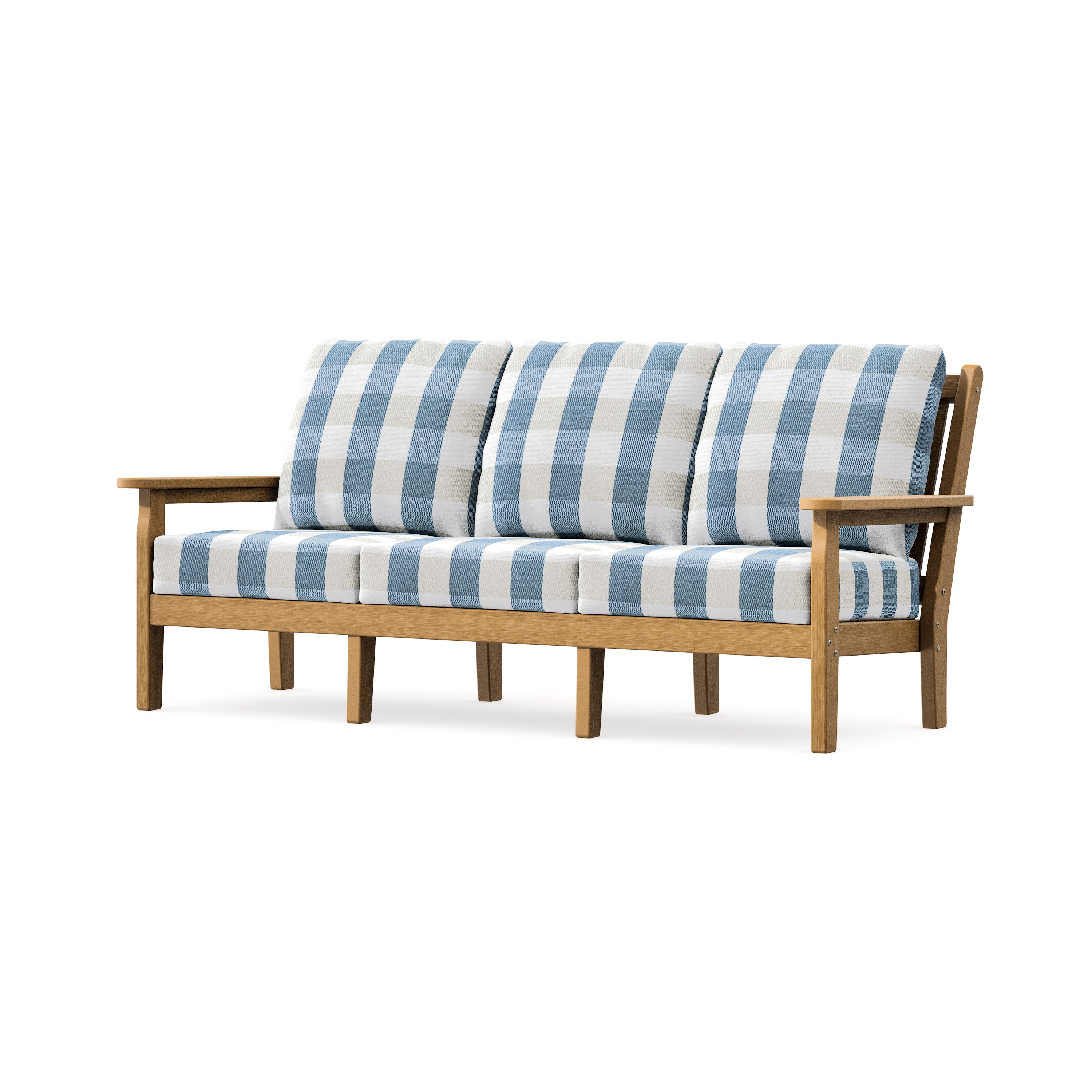 Chippendale Deep Seating Sofa in Natural / Buffalo Plaid Sky Blue
