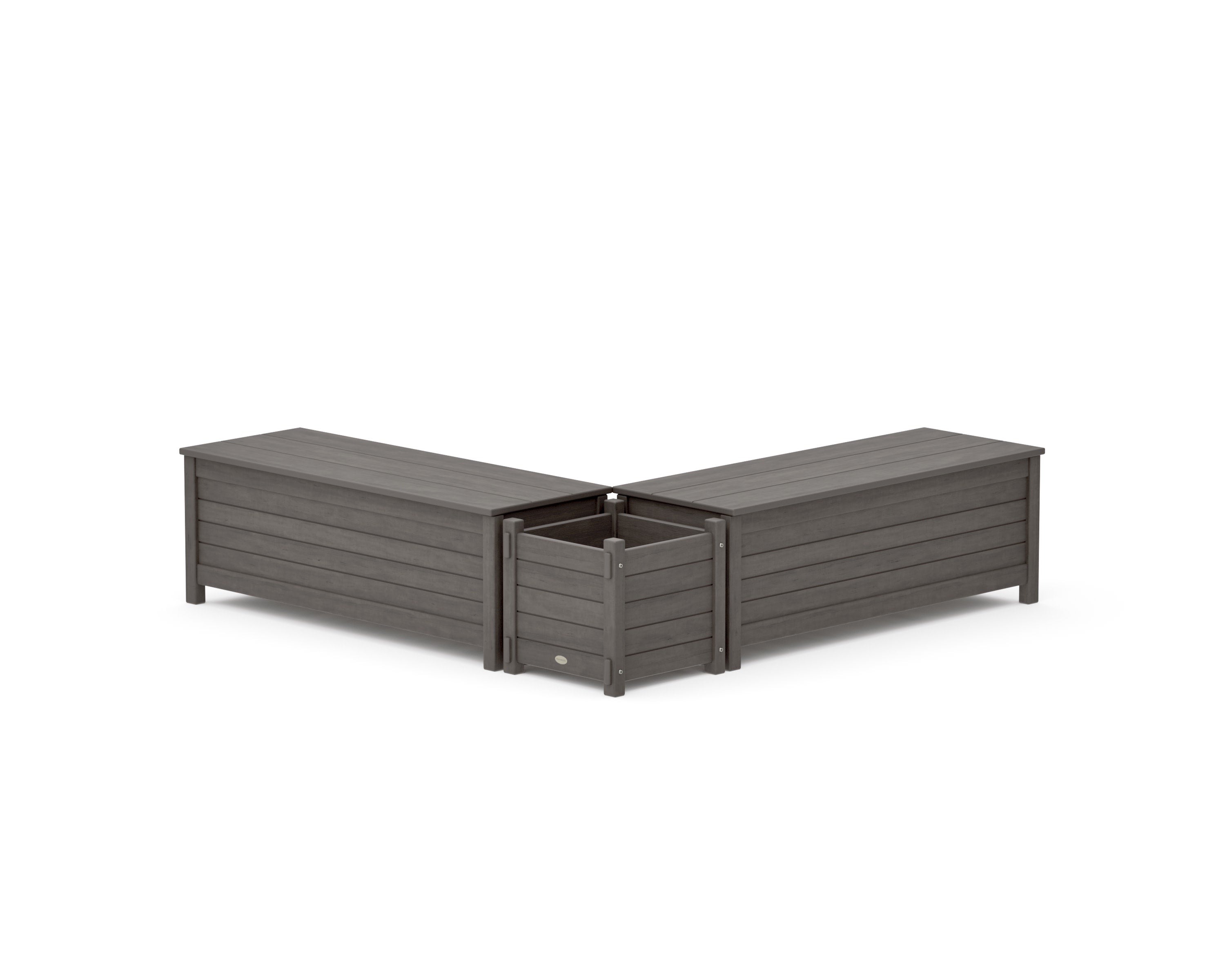 48" Nautical L- Shaped Planter Storage Bench Set in Driftwood