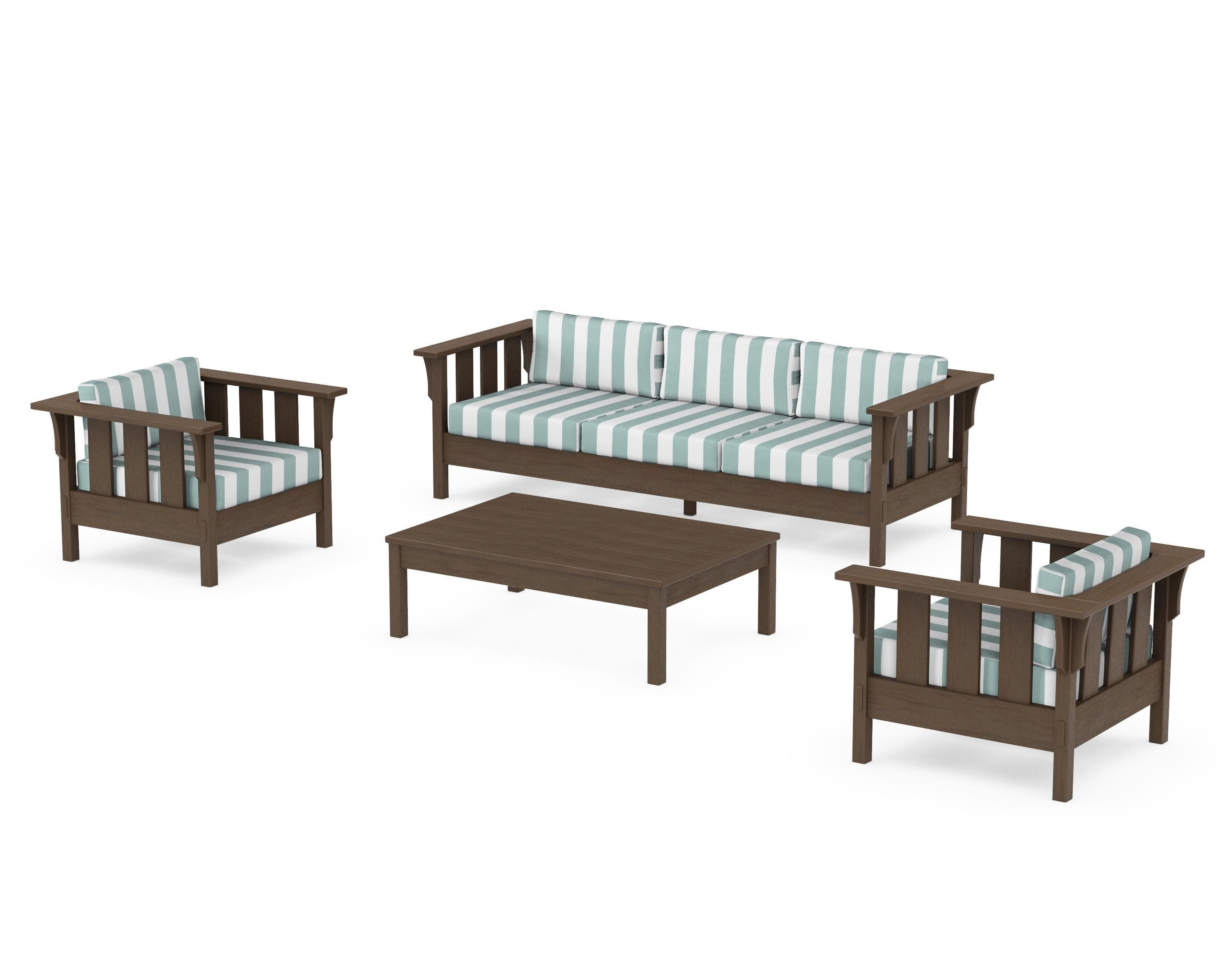 Acadia 4-Piece Deep Seating Set with Sofa in Kona / Cabana Stripe Glacier Spa