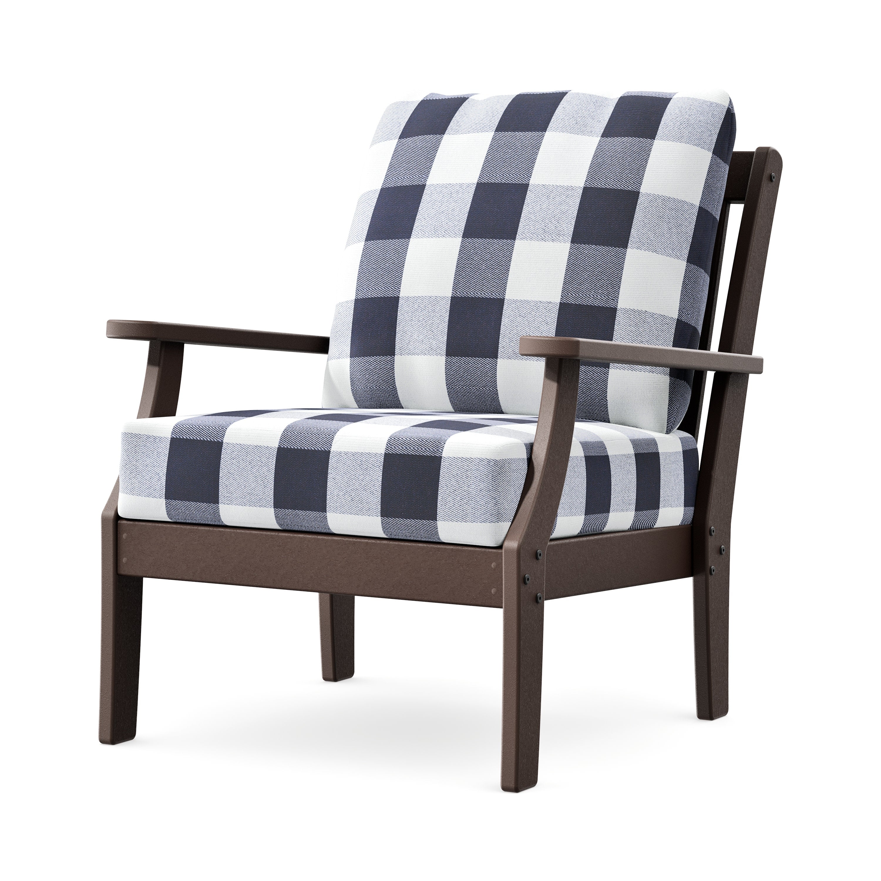 Braxton Deep Seating Chair in Mahogany / Buffalo Plaid Navy