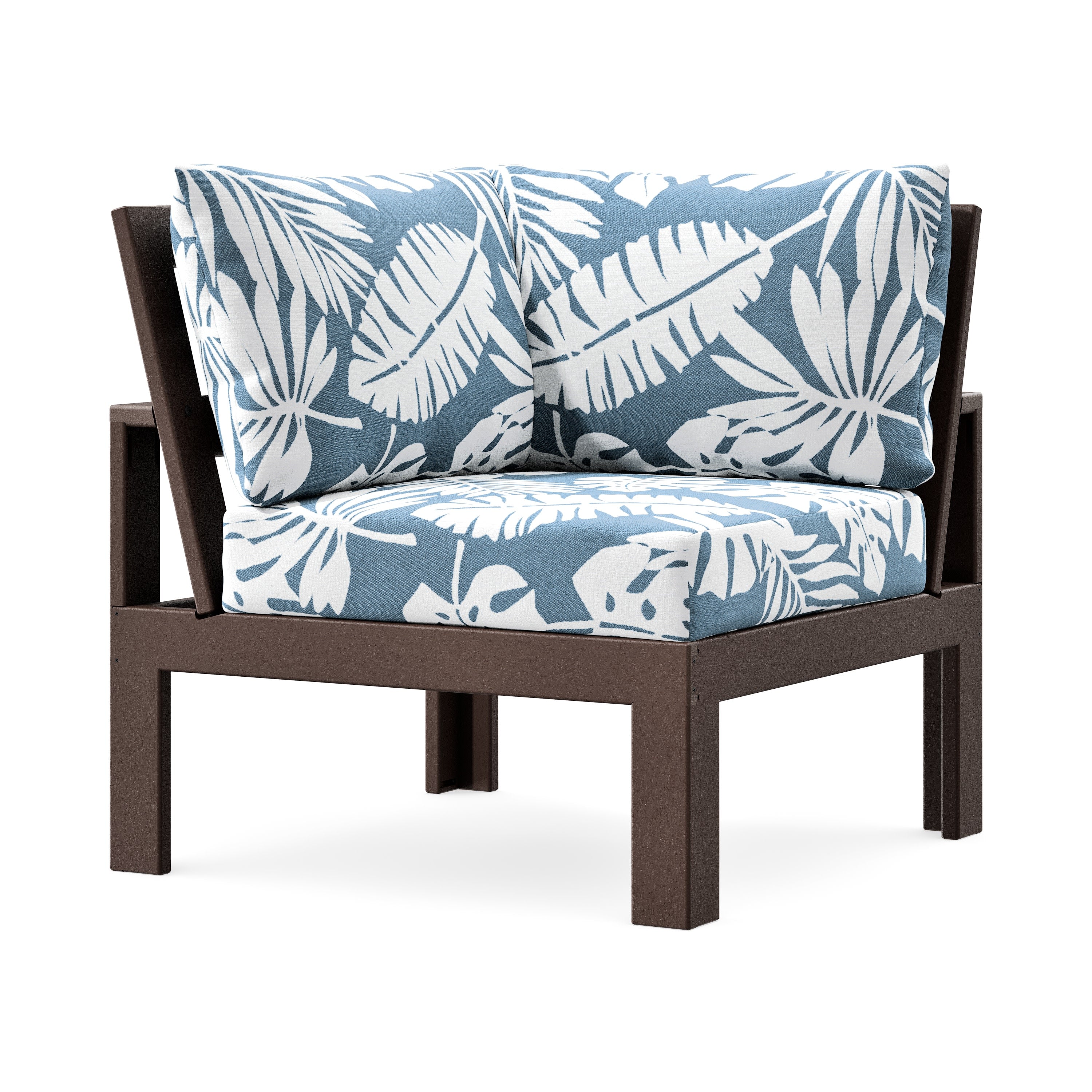 Modular Corner Chair in Mahogany / Leaf Sky Blue
