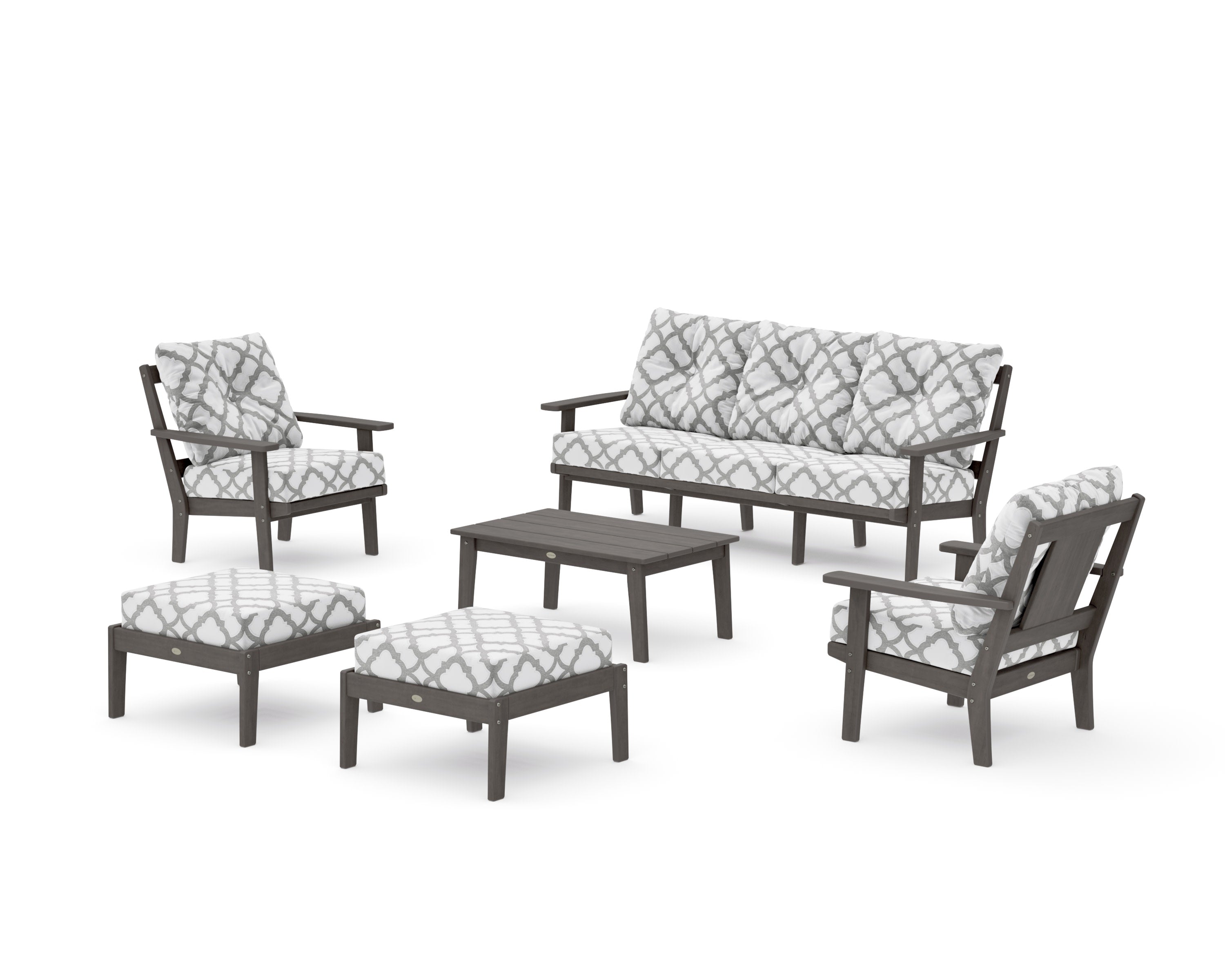 Prairie 6-Piece Lounge Sofa Set in Driftwood / Trellis Grey Mist