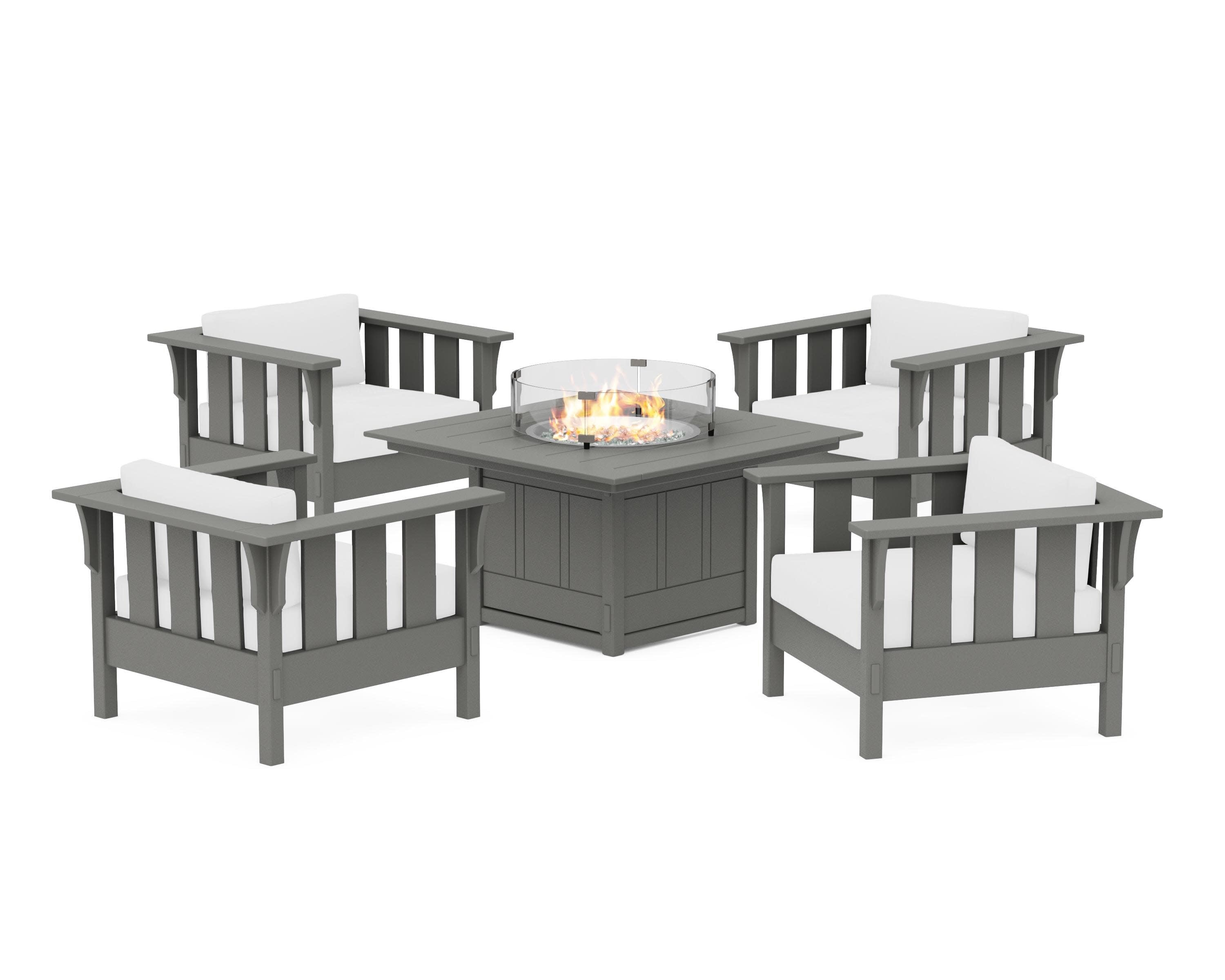 Acadia 5-Piece Deep Seating Set with Fire Pit Table in Slate Grey / Natural