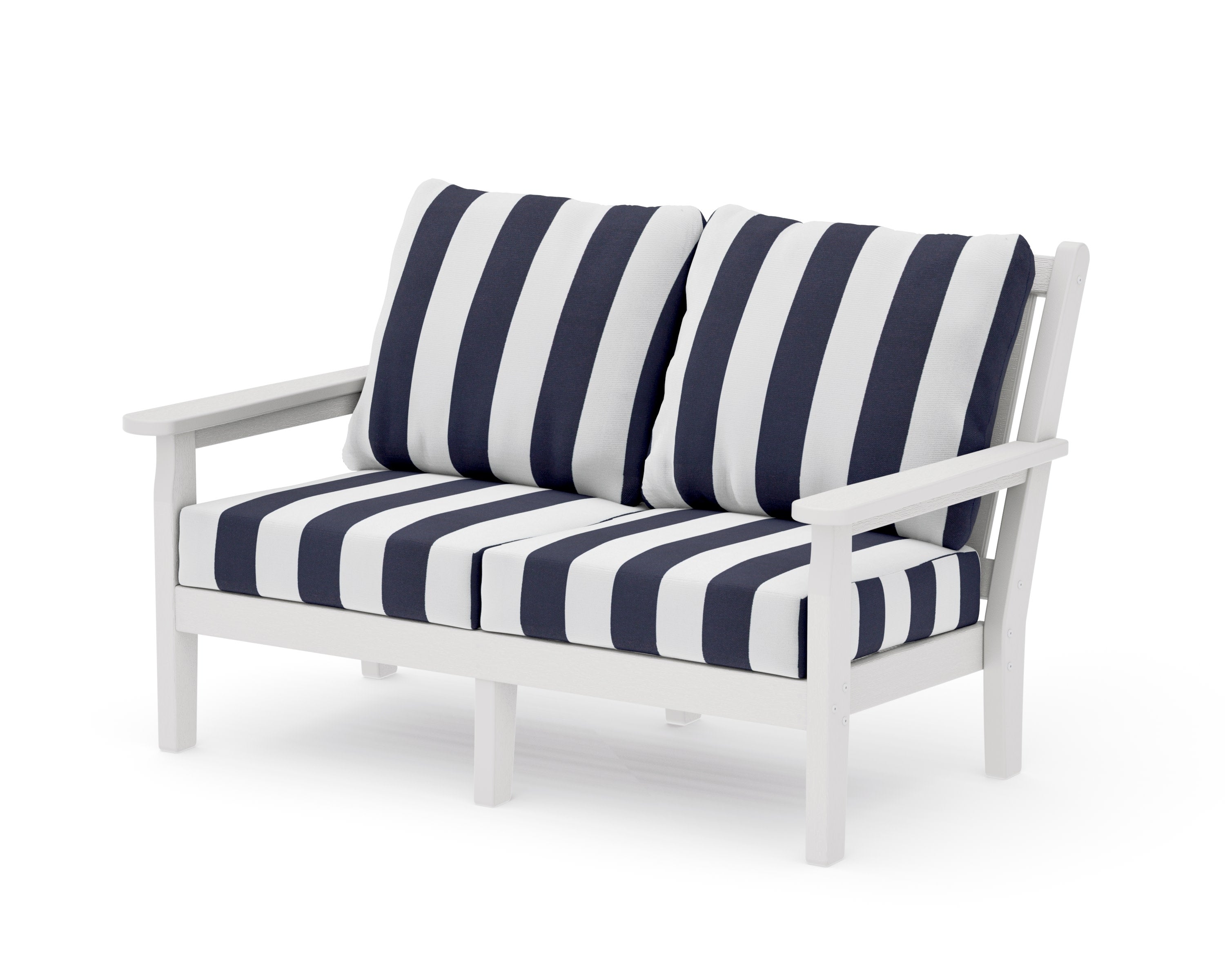 Chippendale Deep Seating Loveseat in Vintage White / Cabana Stripe Navy