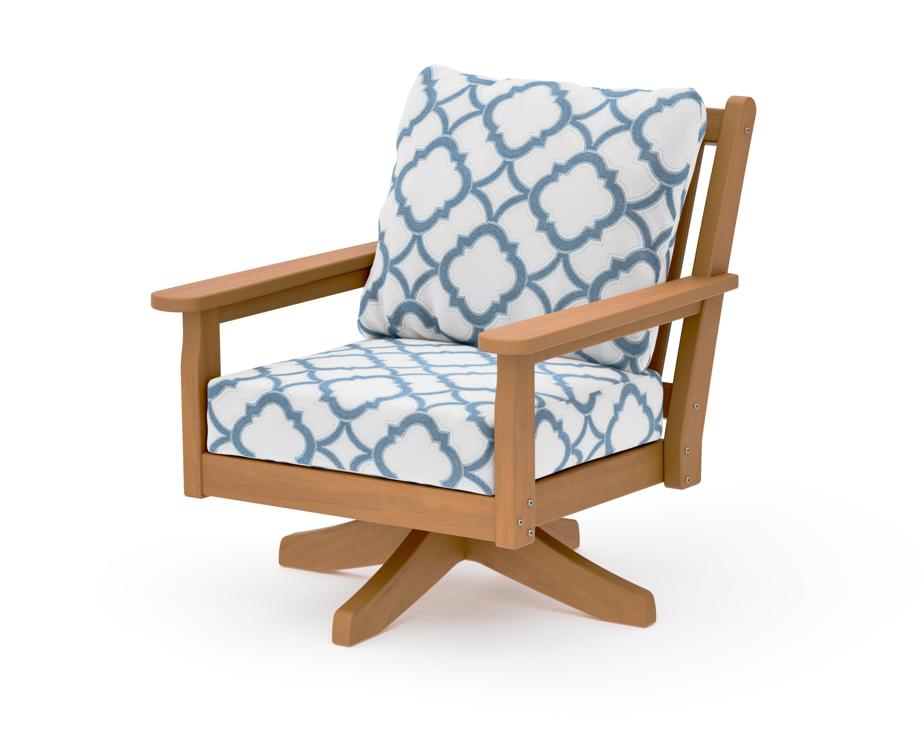 Chippendale Deep Seating Swivel Chair in Natural / Trellis Sky Blue