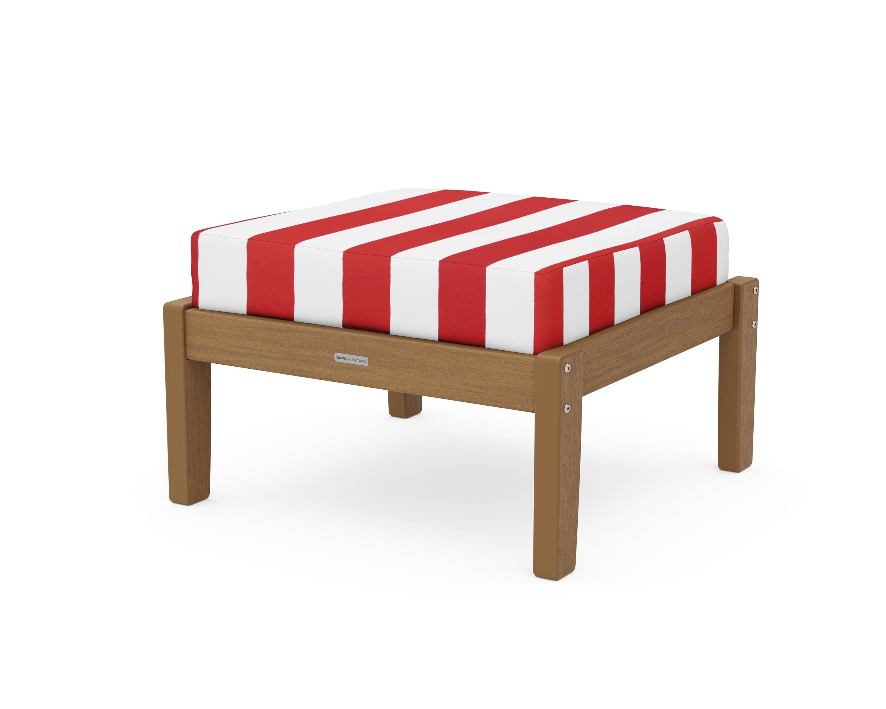 Chinoiserie Deep Seating Ottoman in Natural / Cabana Stripe Crimson
