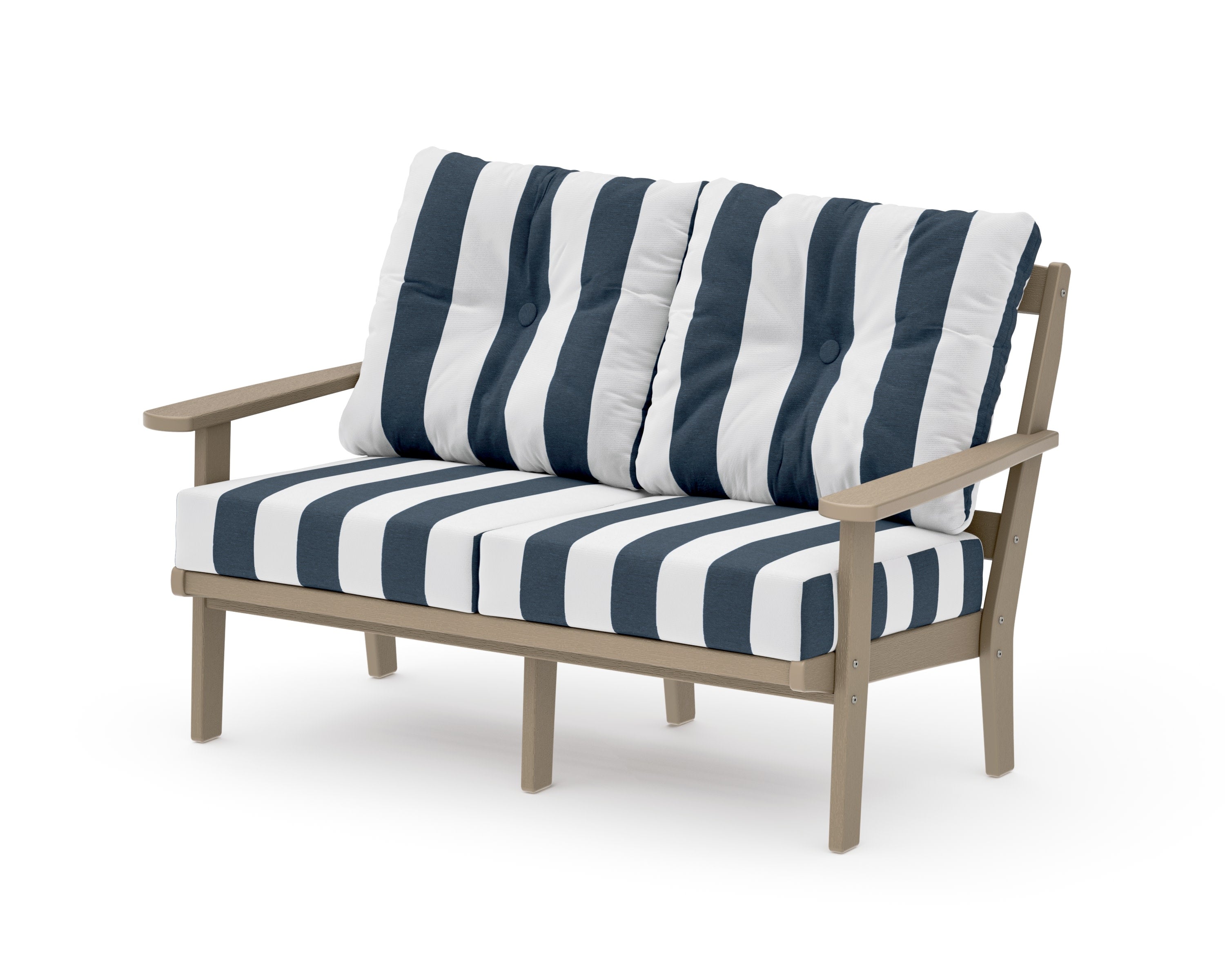 Mission Deep SeatingLoveseat in Vintage Sahara / Cabana Stripe Marine Indigo