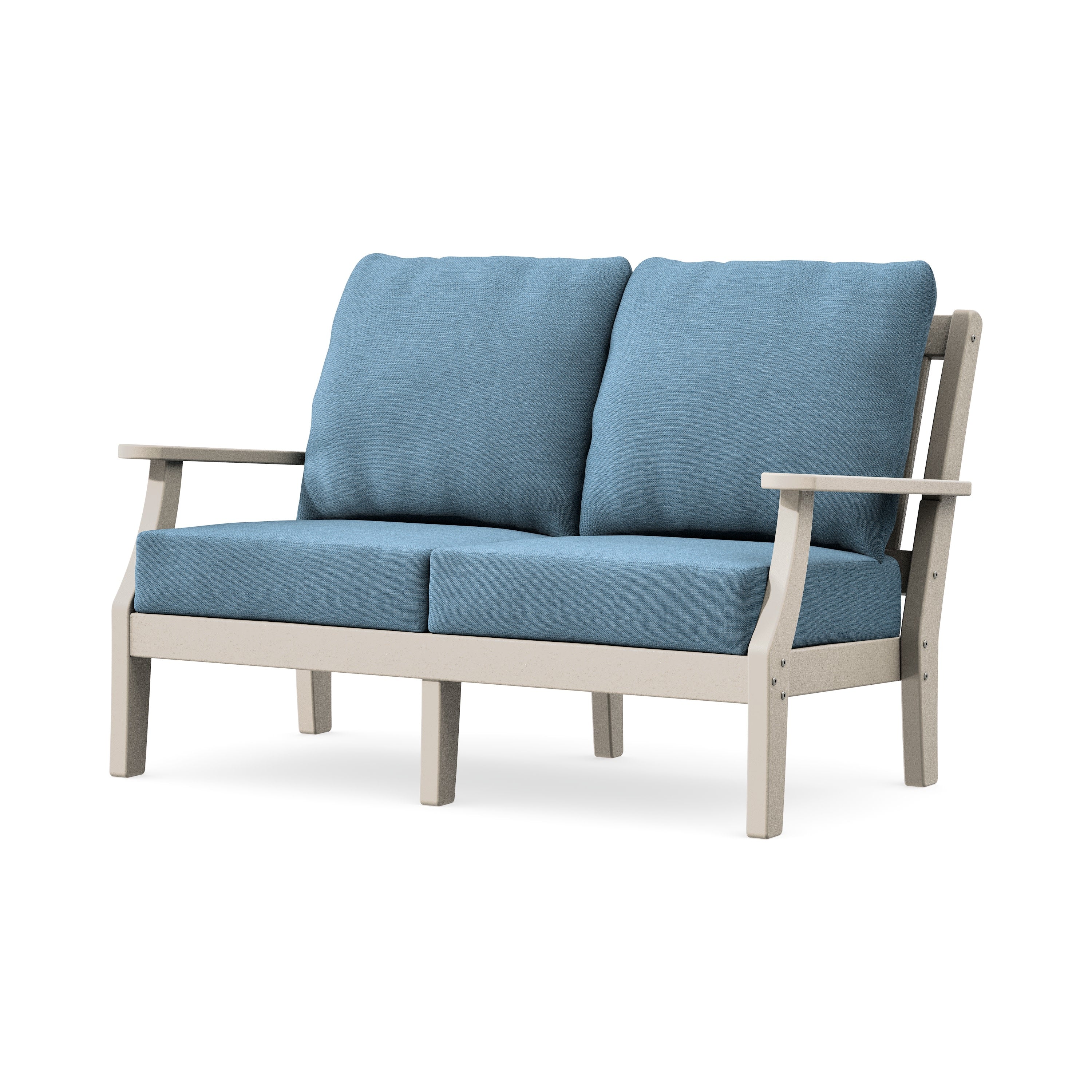 Chinoiserie Deep Seating Loveseat in Sand / Sky Blue