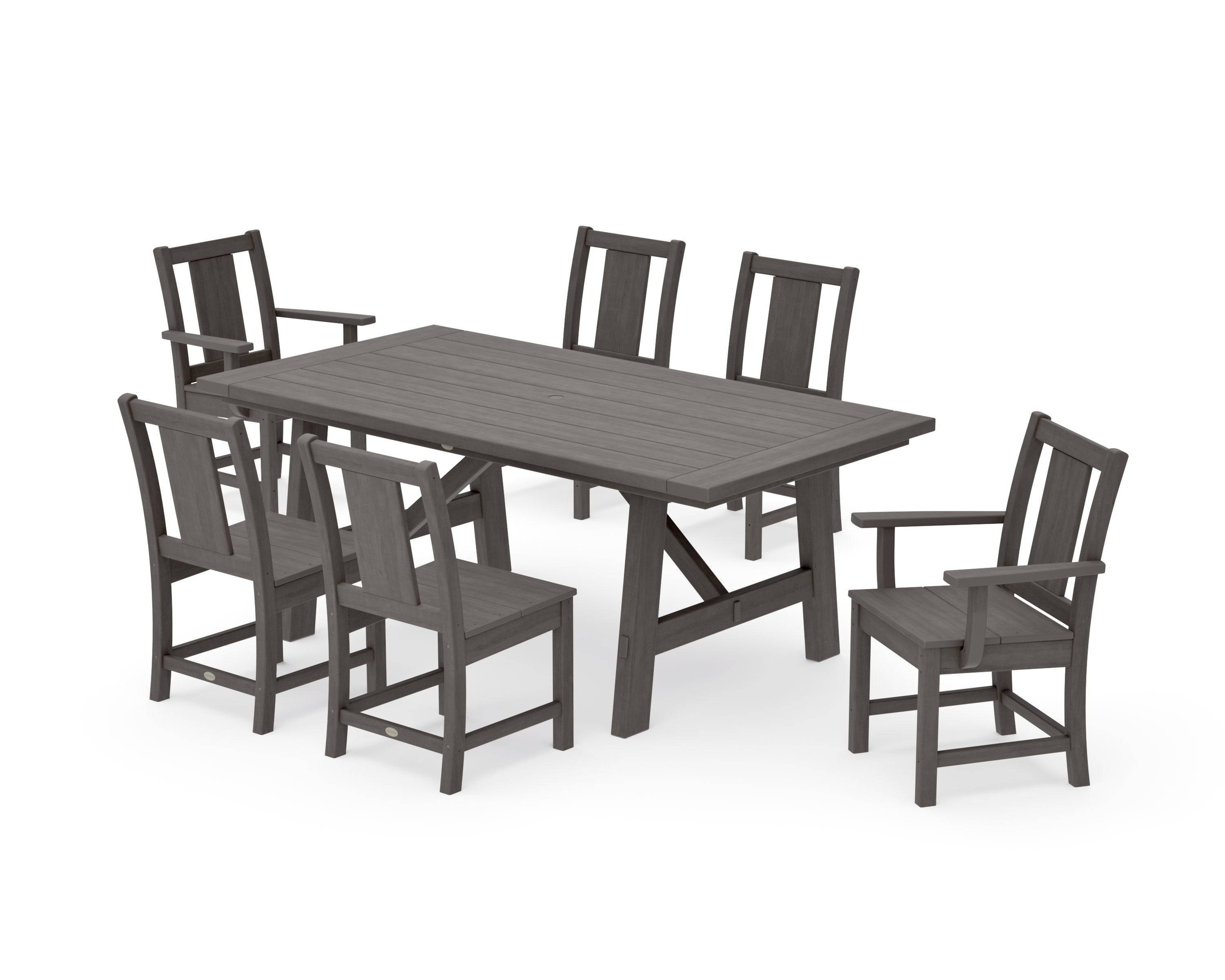 Prairie 7-Piece Rustic Farmhouse Dining Set in Driftwood