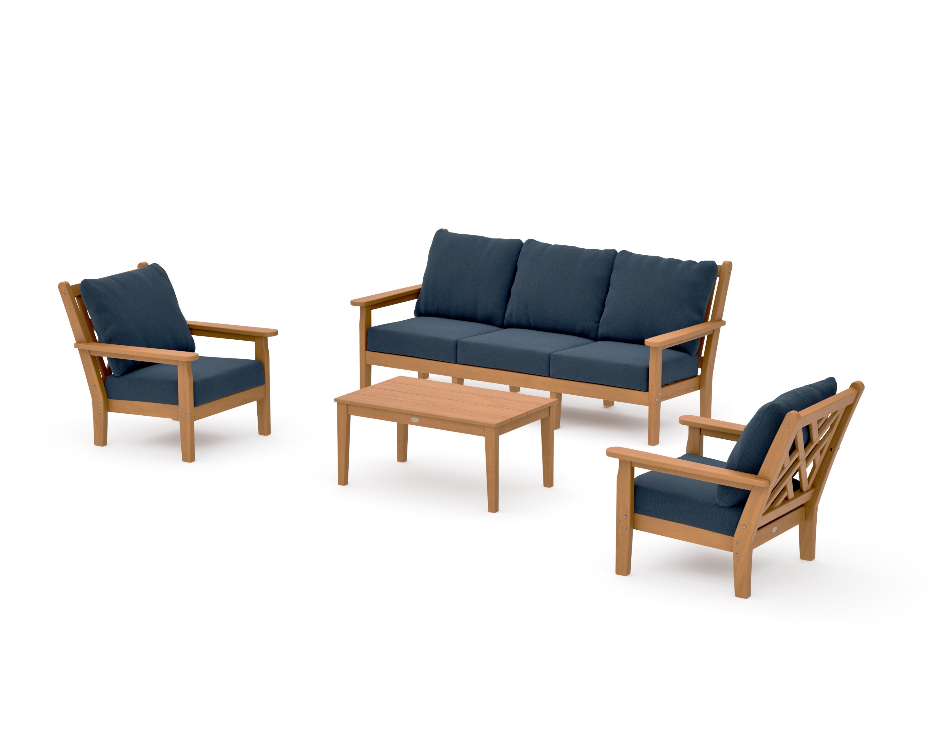 Chippendale 4-Piece Deep Seating Set with Sofa in Natural / Marine Indigo