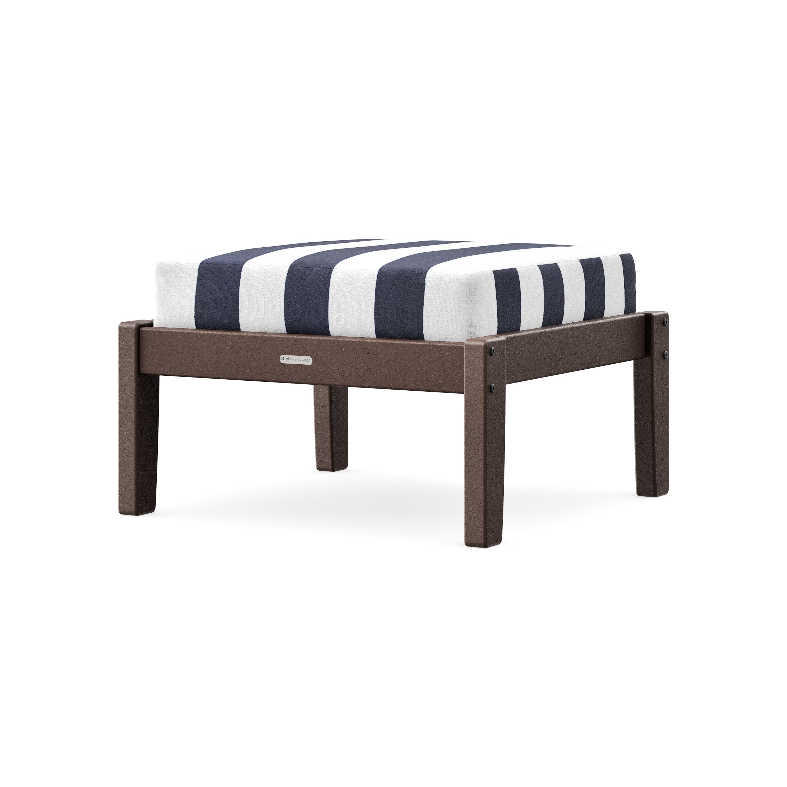 Chinoiserie Deep Seating Ottoman in Mahogany / Cabana Stripe Navy