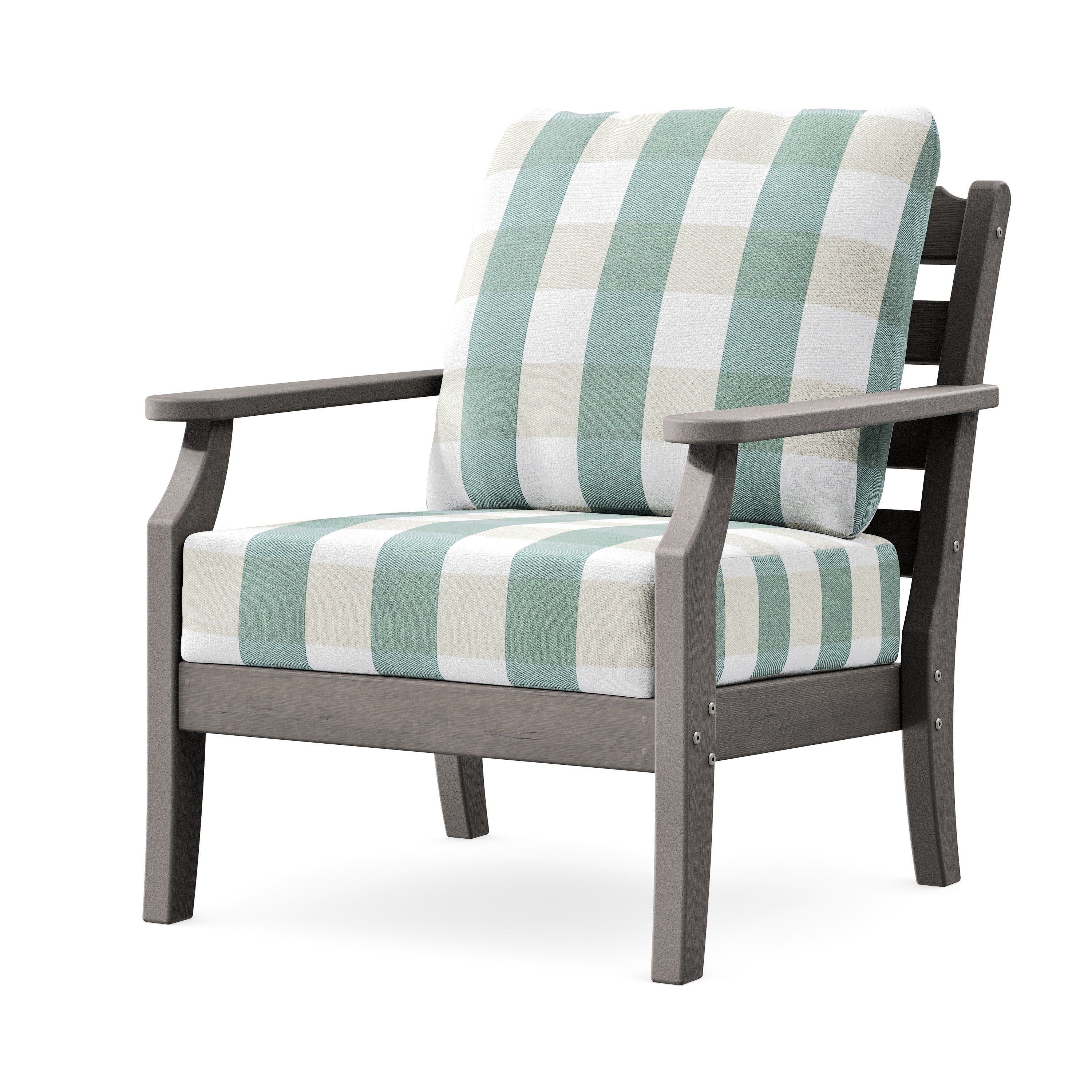 Savannah Deep Seating Chair in Driftwood / Buffalo Plaid Glacier Spa