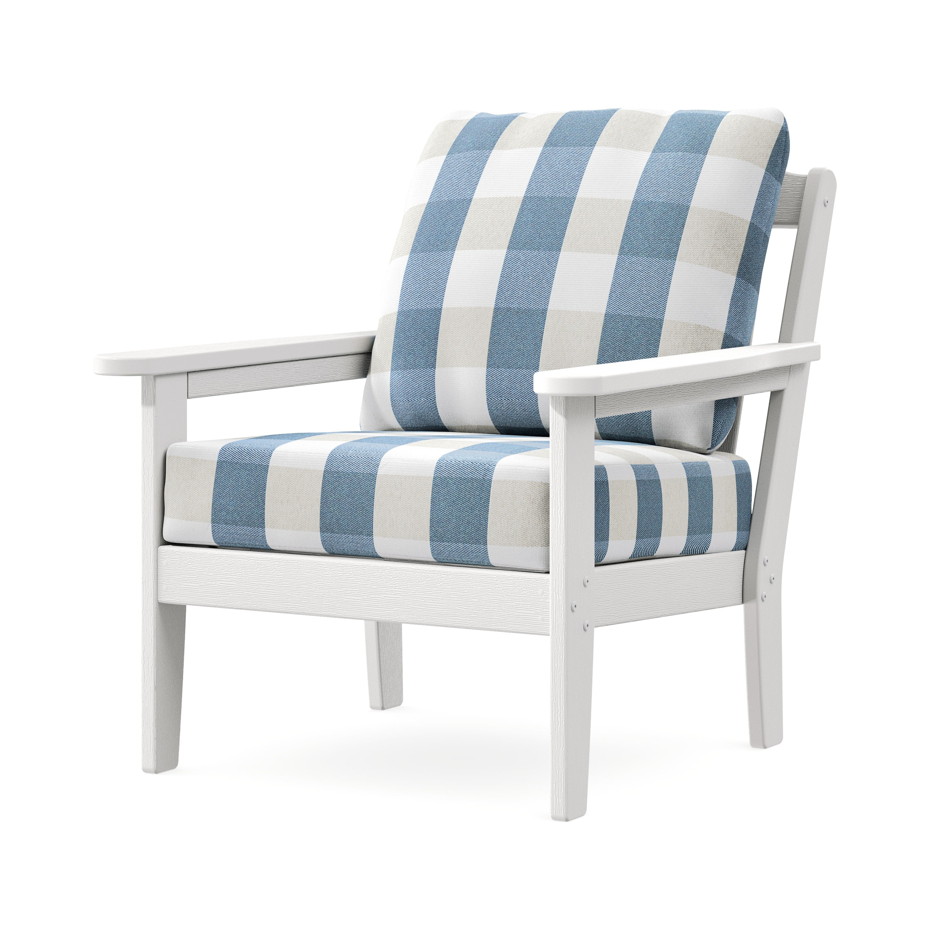 Cottage Deep Seating Chair in Vintage White / Buffalo Plaid Sky Blue