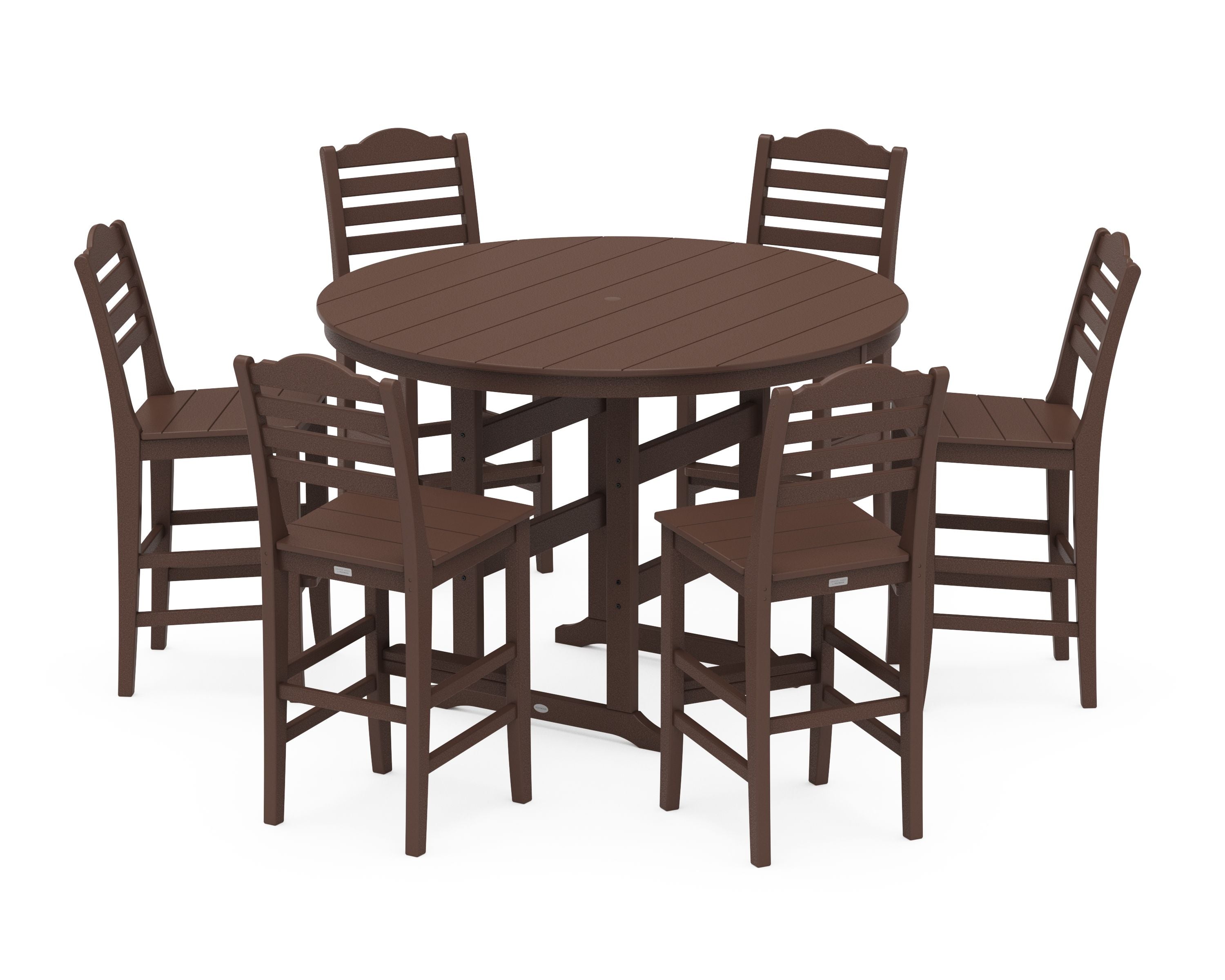 Savannah 7-Piece Farmhouse Side Chair Round Bar Set in Mahogany