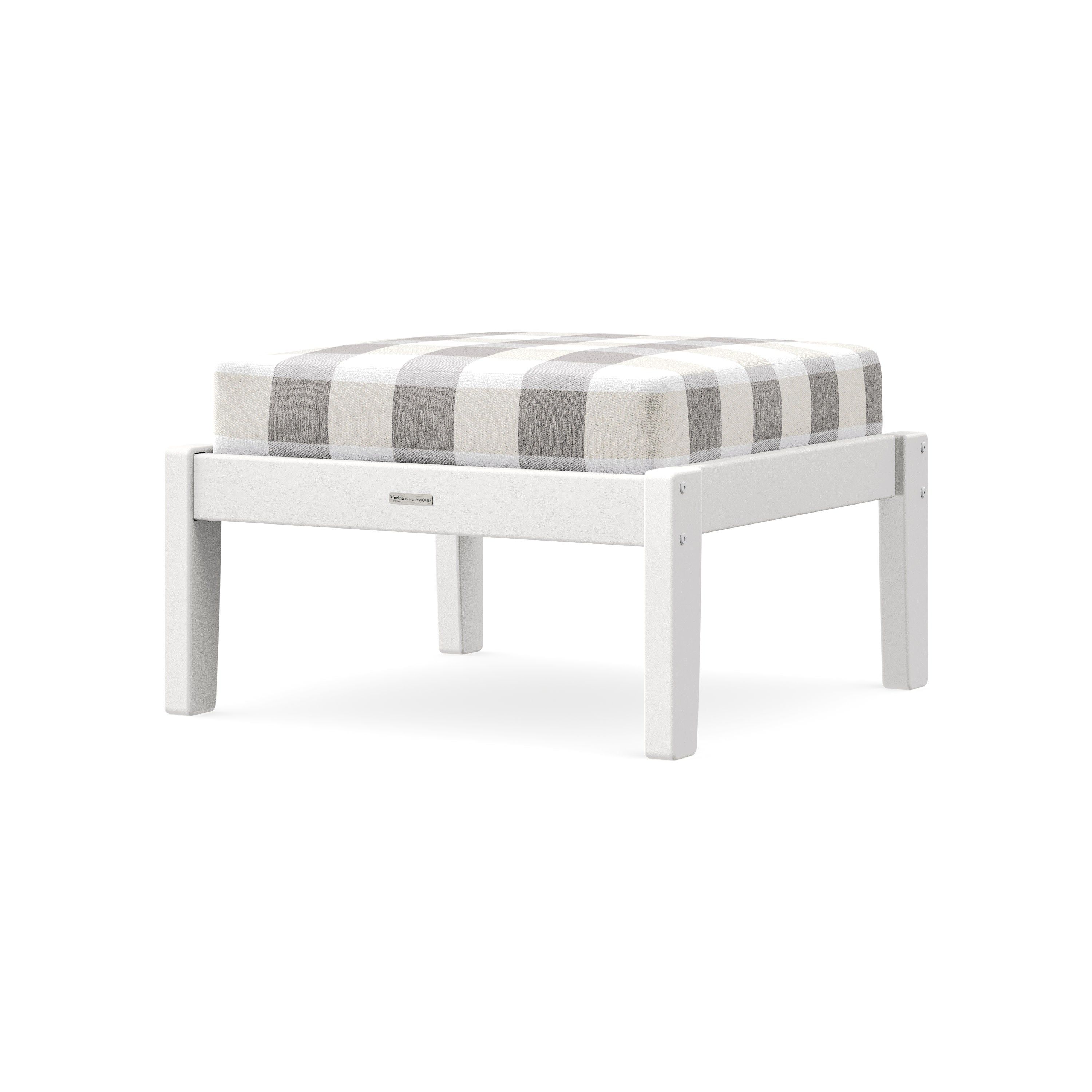 Chinoiserie Deep Seating Ottoman in White / Buffalo Plaid Grey Mist