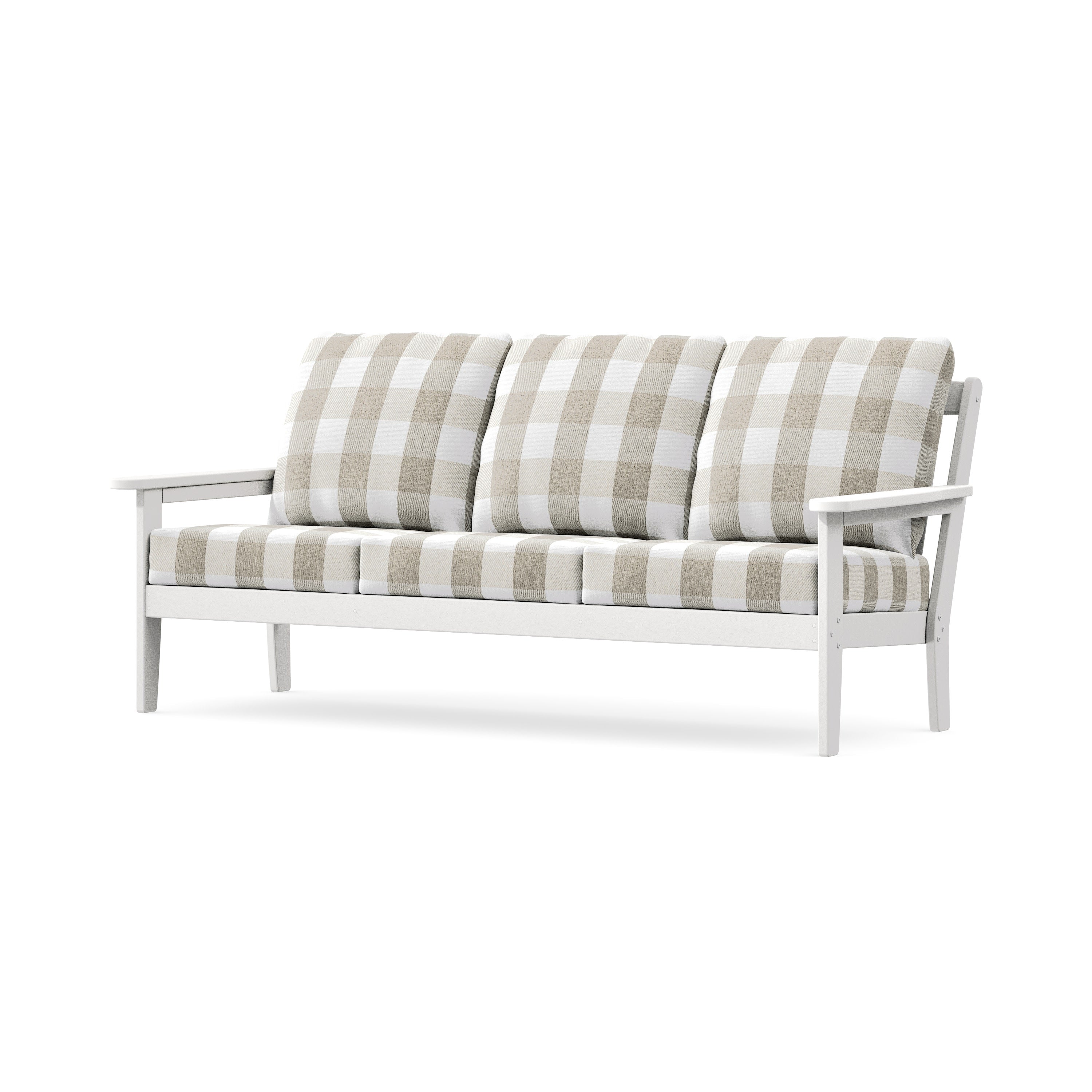 Cottage Deep Seating Sofa in White / Buffalo Plaid Dune Burlap
