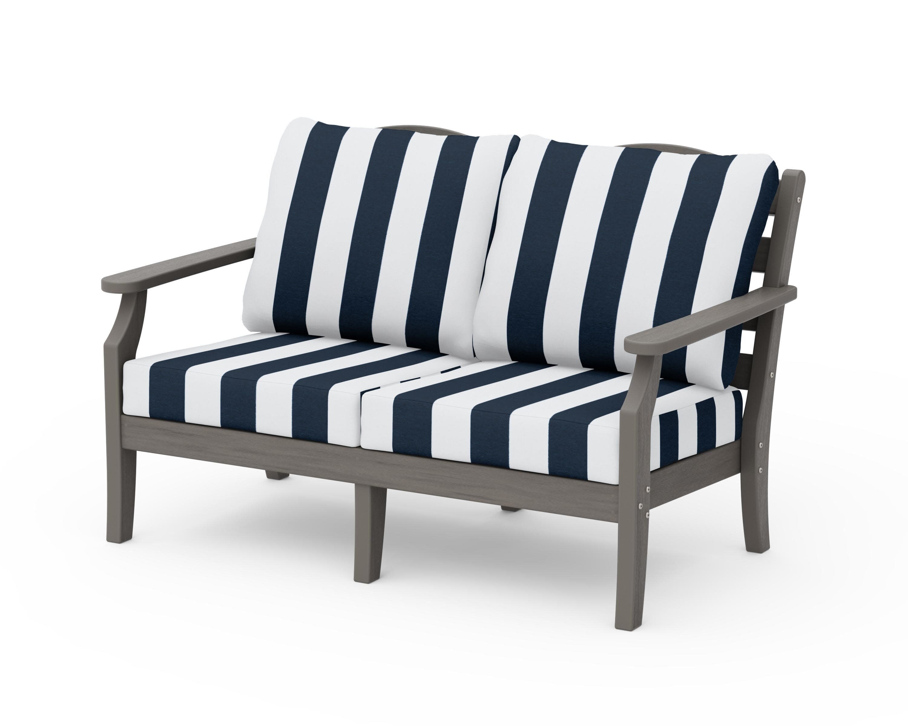 Savannah Deep Seating Loveseat in Driftwood / Cabana Stripe Marine Indigo