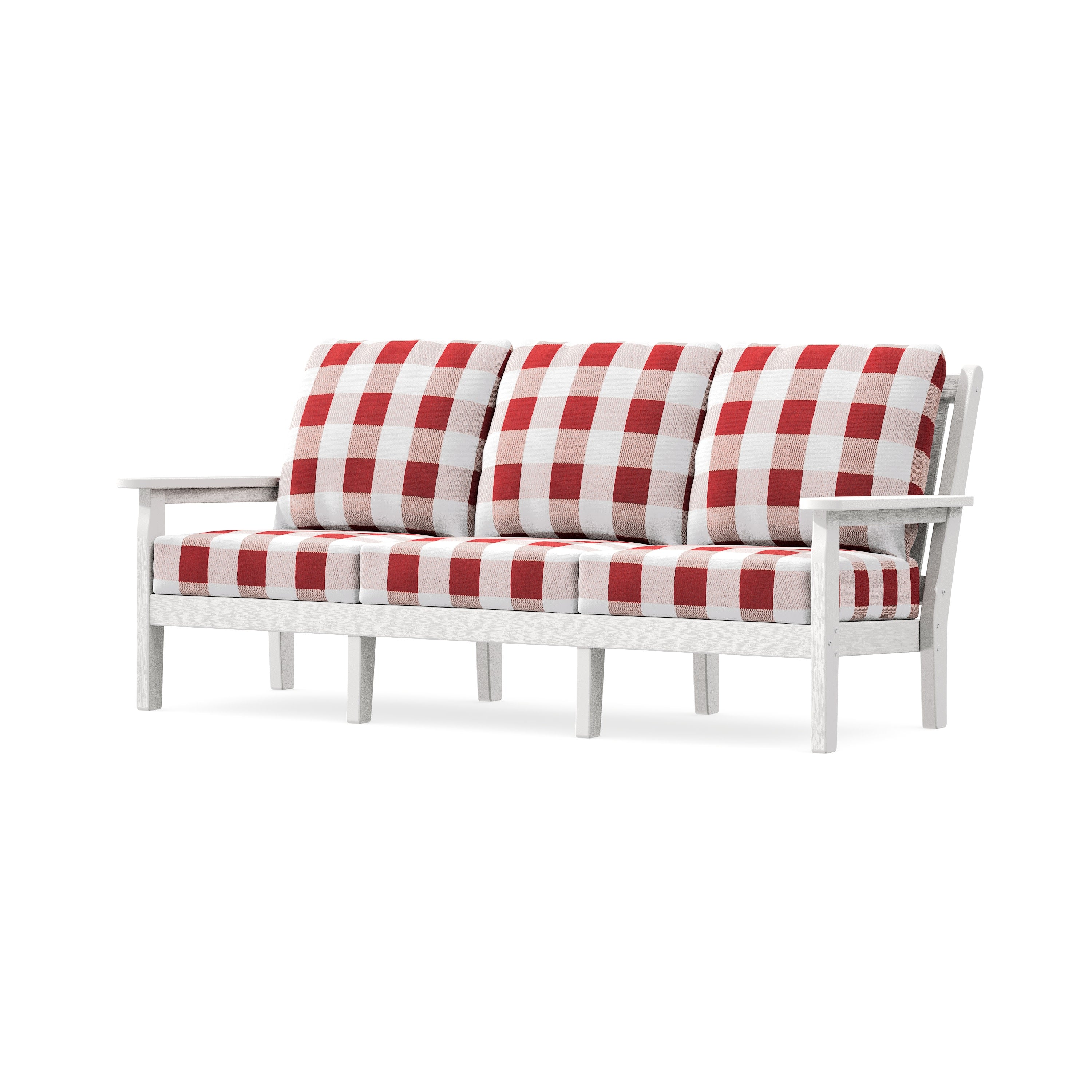 Chippendale Deep Seating Sofa in Vintage White / Buffalo Plaid Crimson