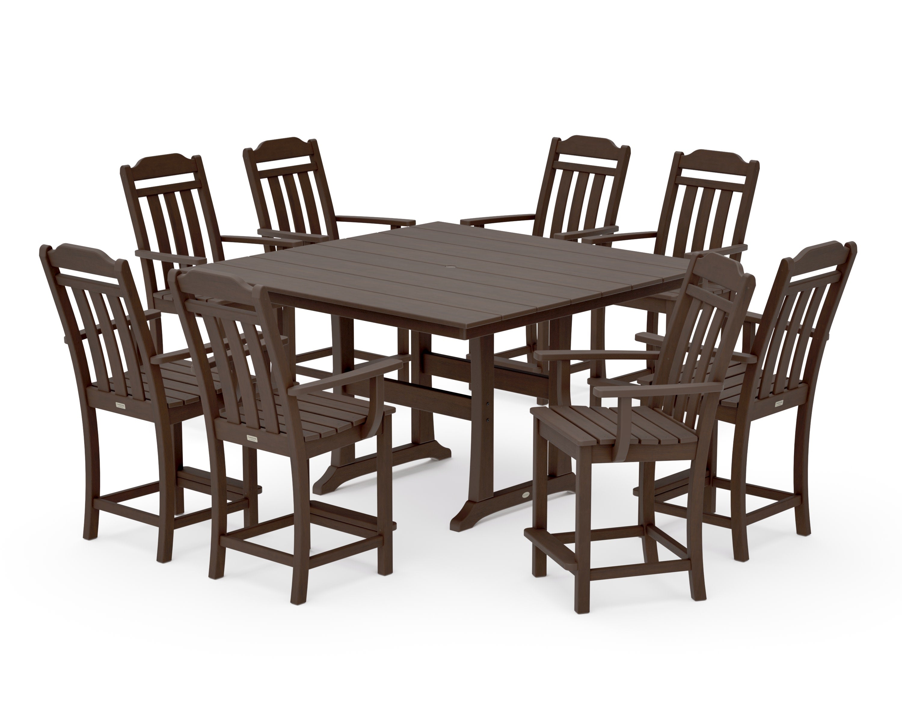 Cottage 9-Piece Square Farmhouse Counter Set with Trestle Legs in Kona