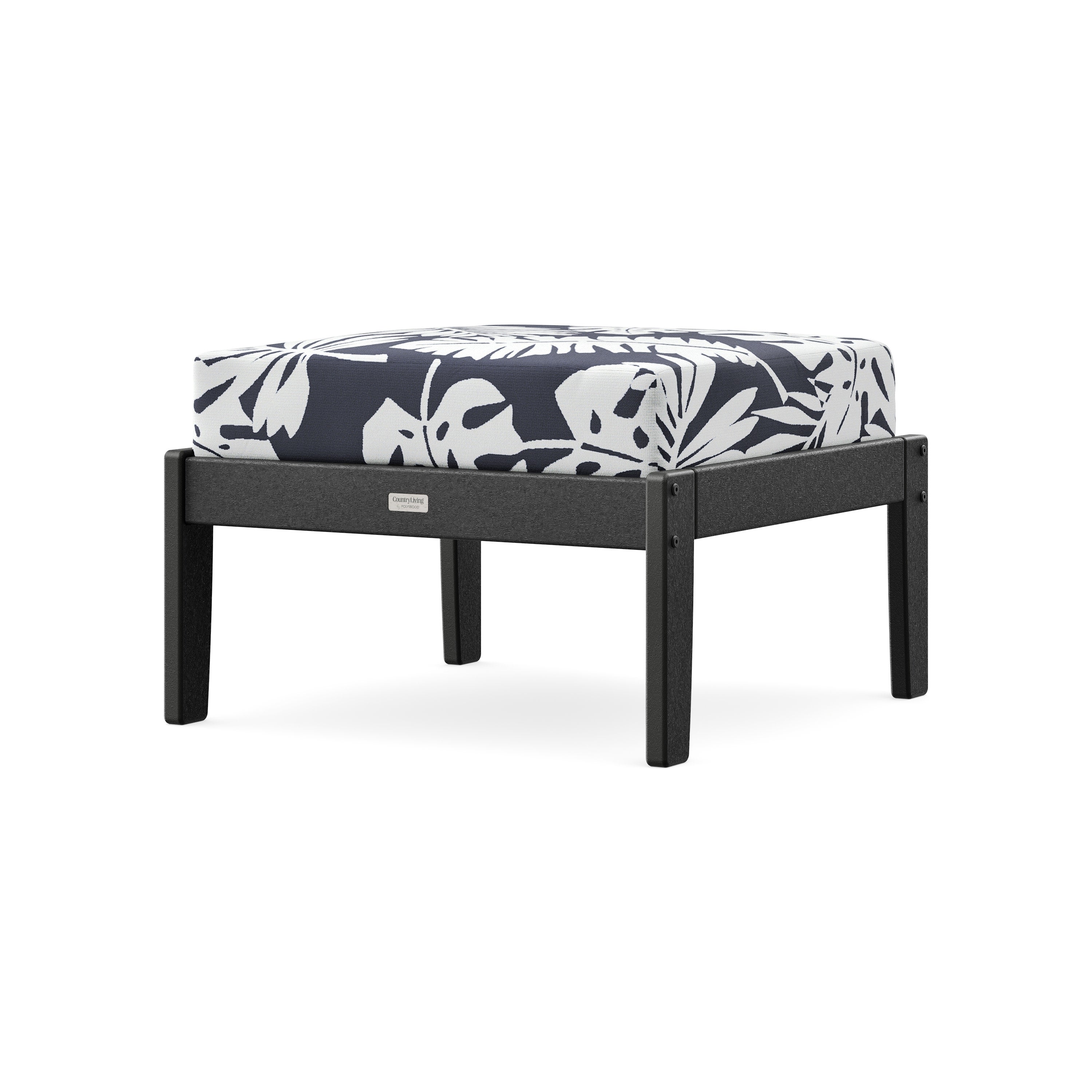 Cottage Deep Seating Ottoman in Black / Leaf Navy