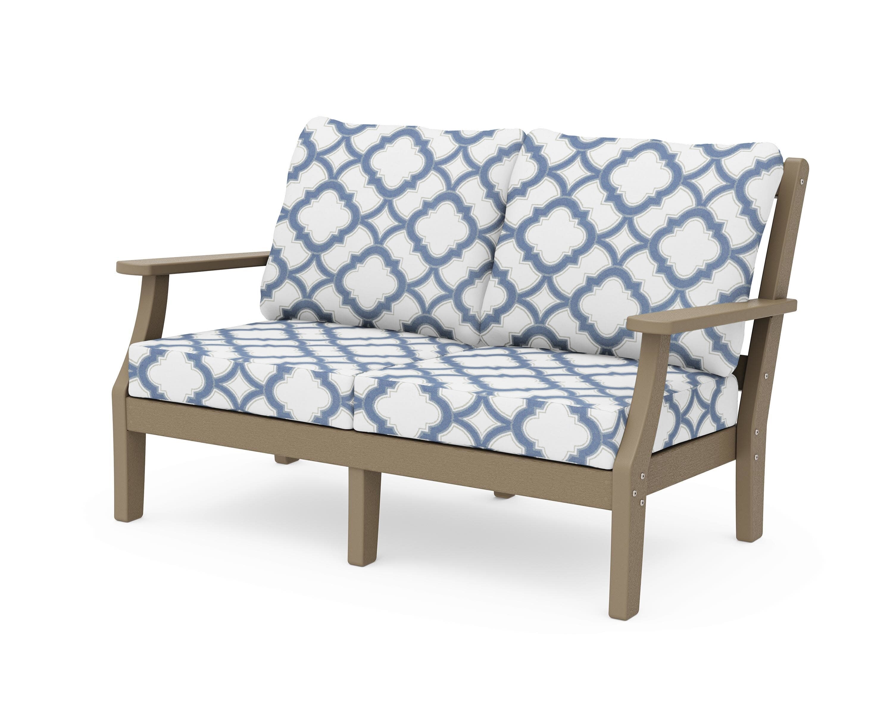 Chinoiserie Deep Seating Loveseat in Vintage Sahara / Trellis Sky Blue