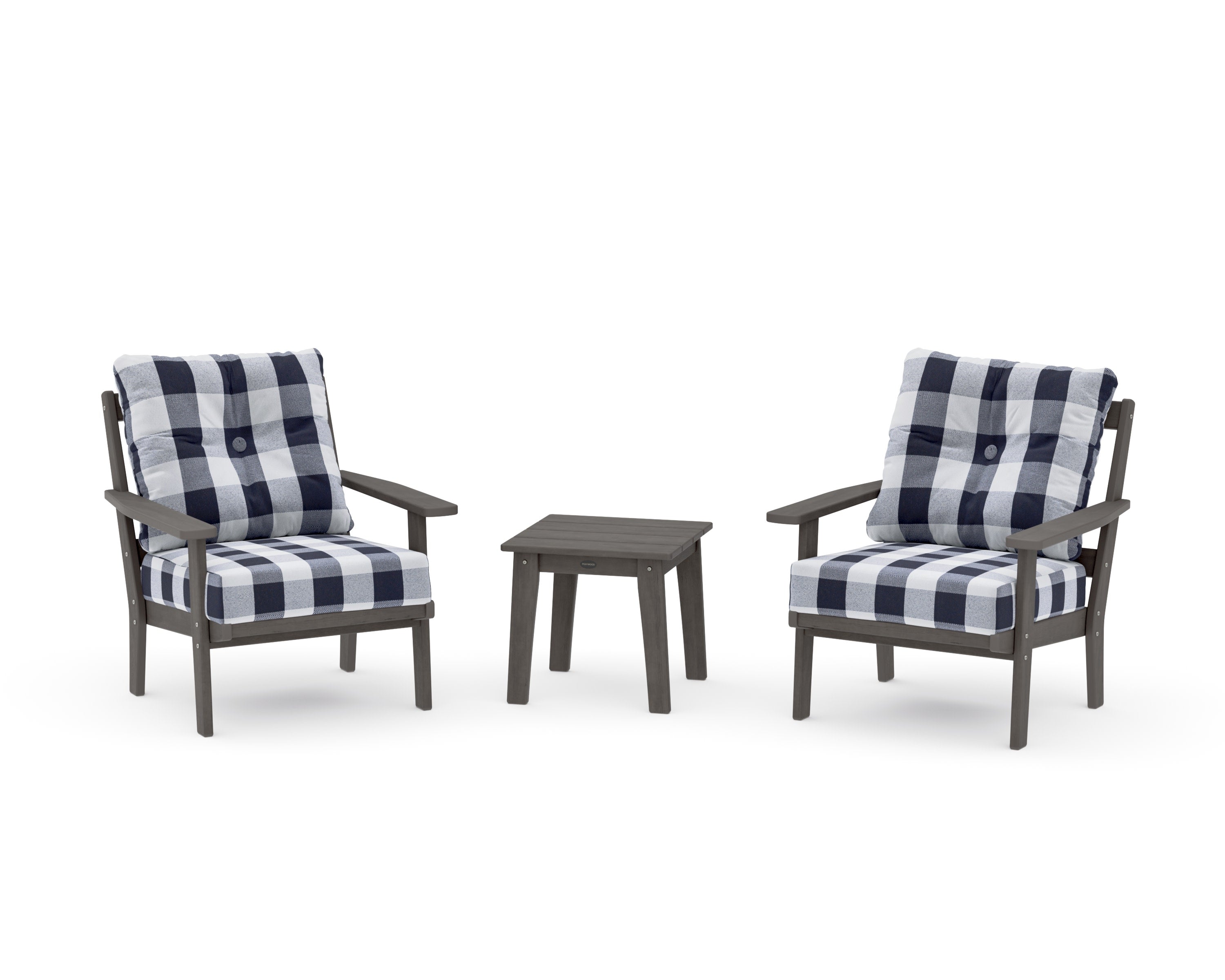 Oxford 3-Piece Deep Seating Set in Driftwood / Buffalo Plaid Navy