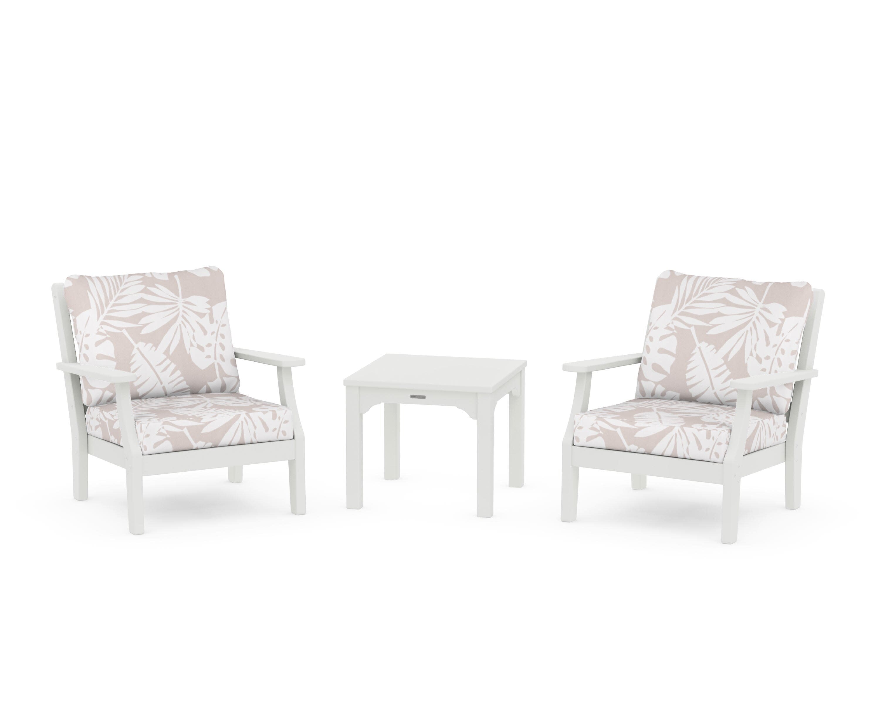 Chinoiserie 3-Piece Deep Seating Set in Vintage White / Leaf Dune Burlap