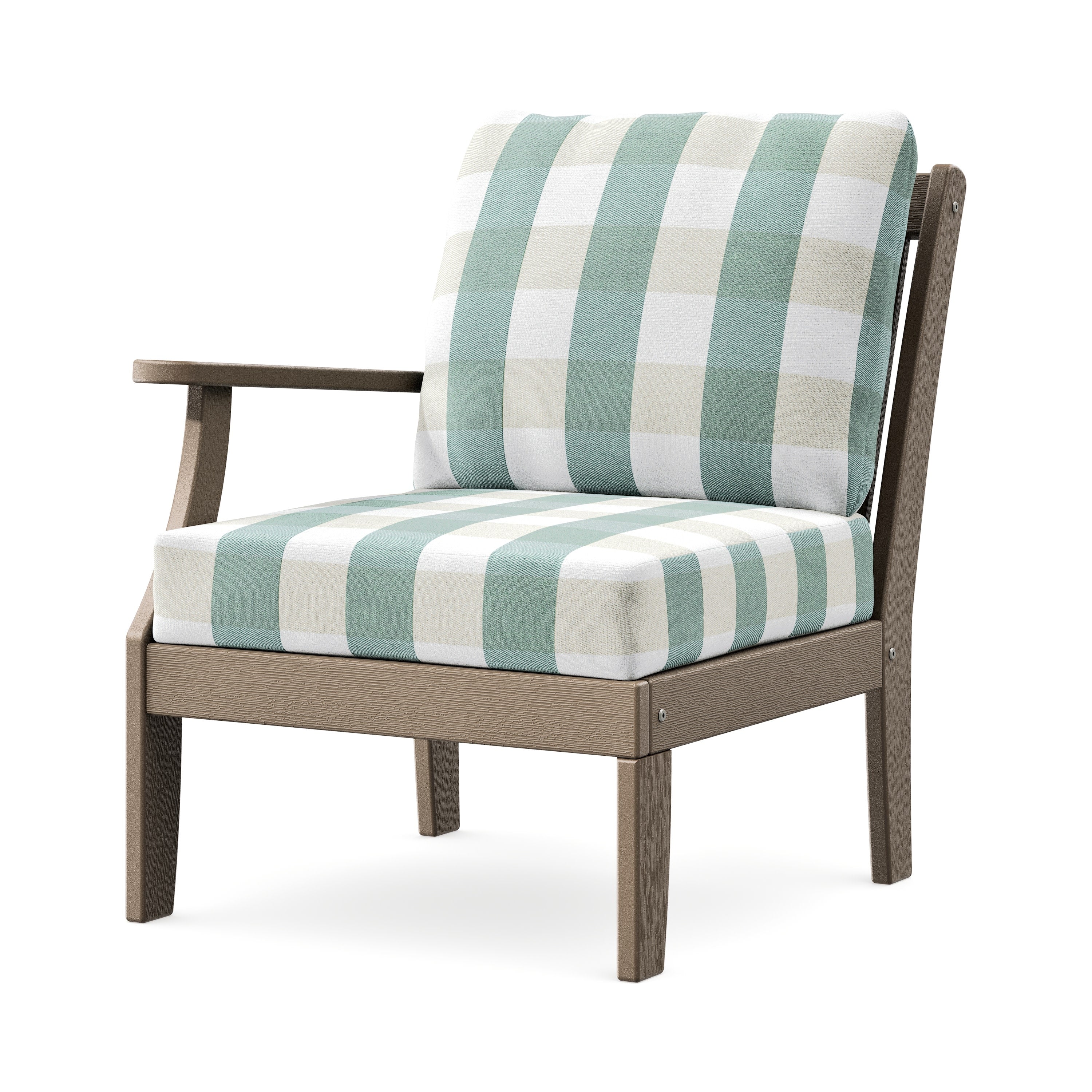 Braxton Modular Left Arm Chair in Vintage Sahara / Buffalo Plaid Glacier Spa