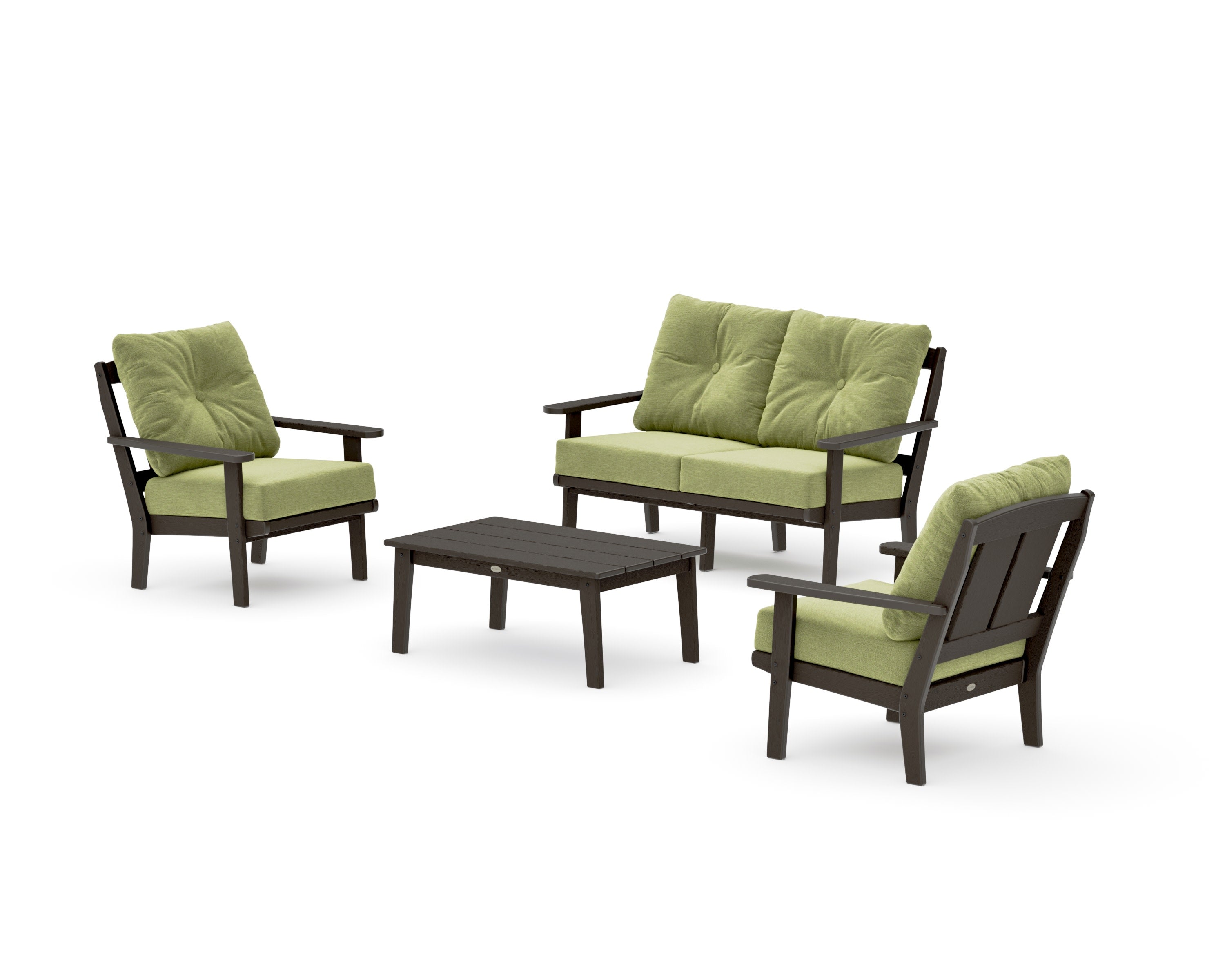 Mission 4-Piece Deep Seating Set with Loveseat in Vintage Coffee / Chartreuse Boucle